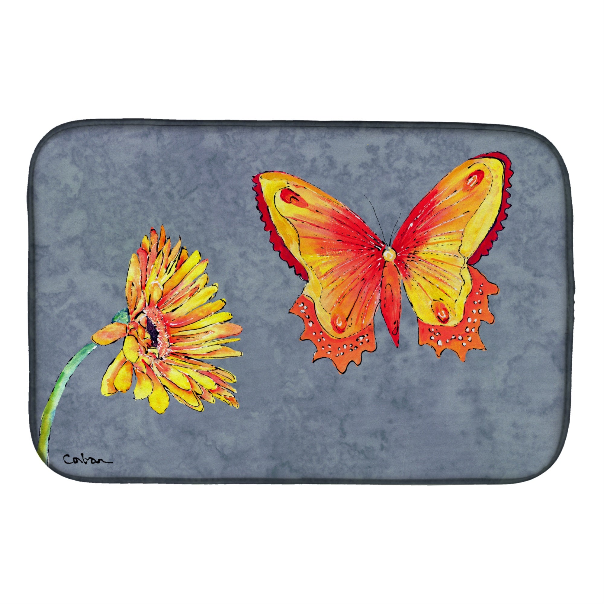 Caroline'S Treasures Gerber Daisy And Butterfly Dish Drying Mat, 14 X 21, Multicolor