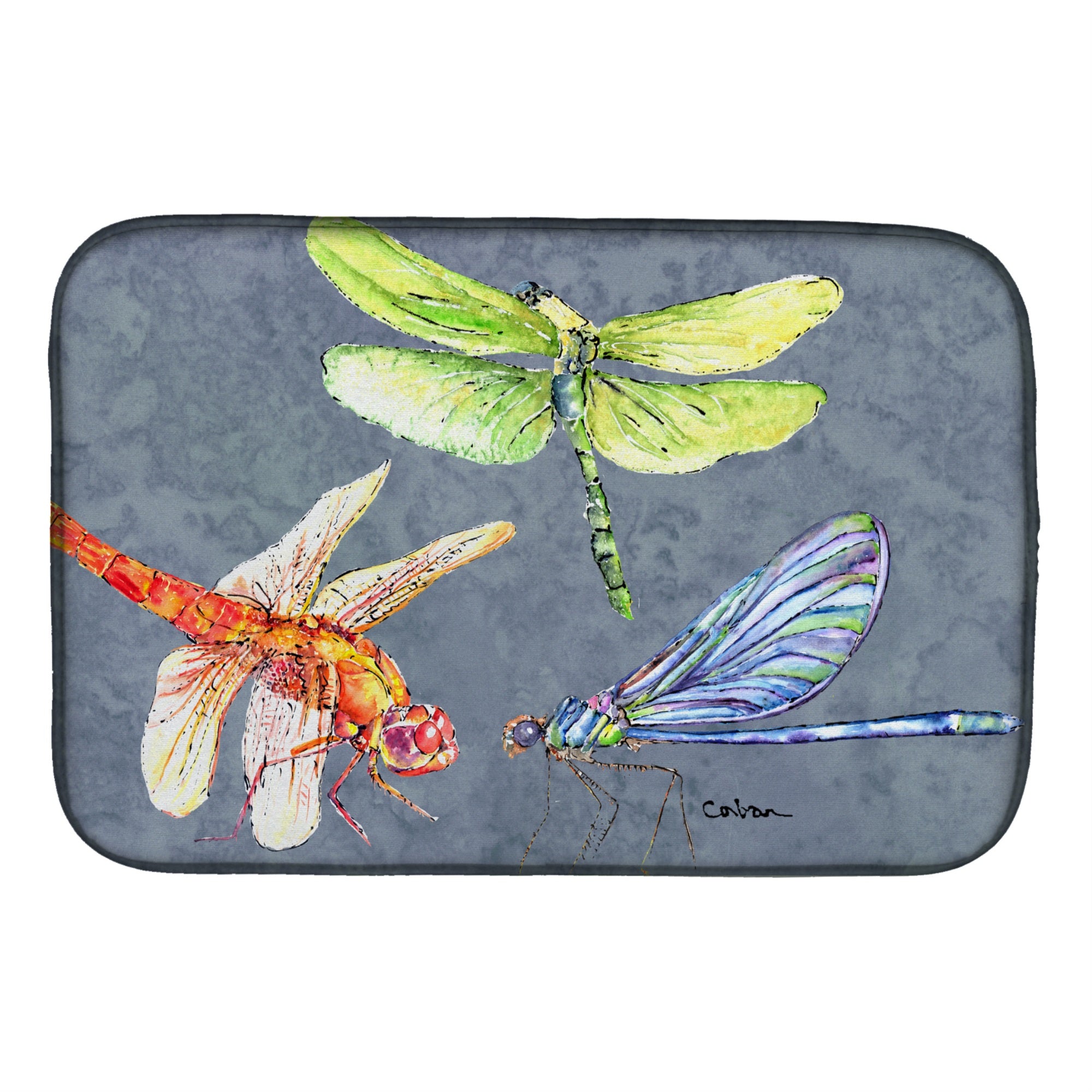 Caroline'S Treasures Dragonfly Times Three Dish Drying Mat, 14 X 21, Multicolor