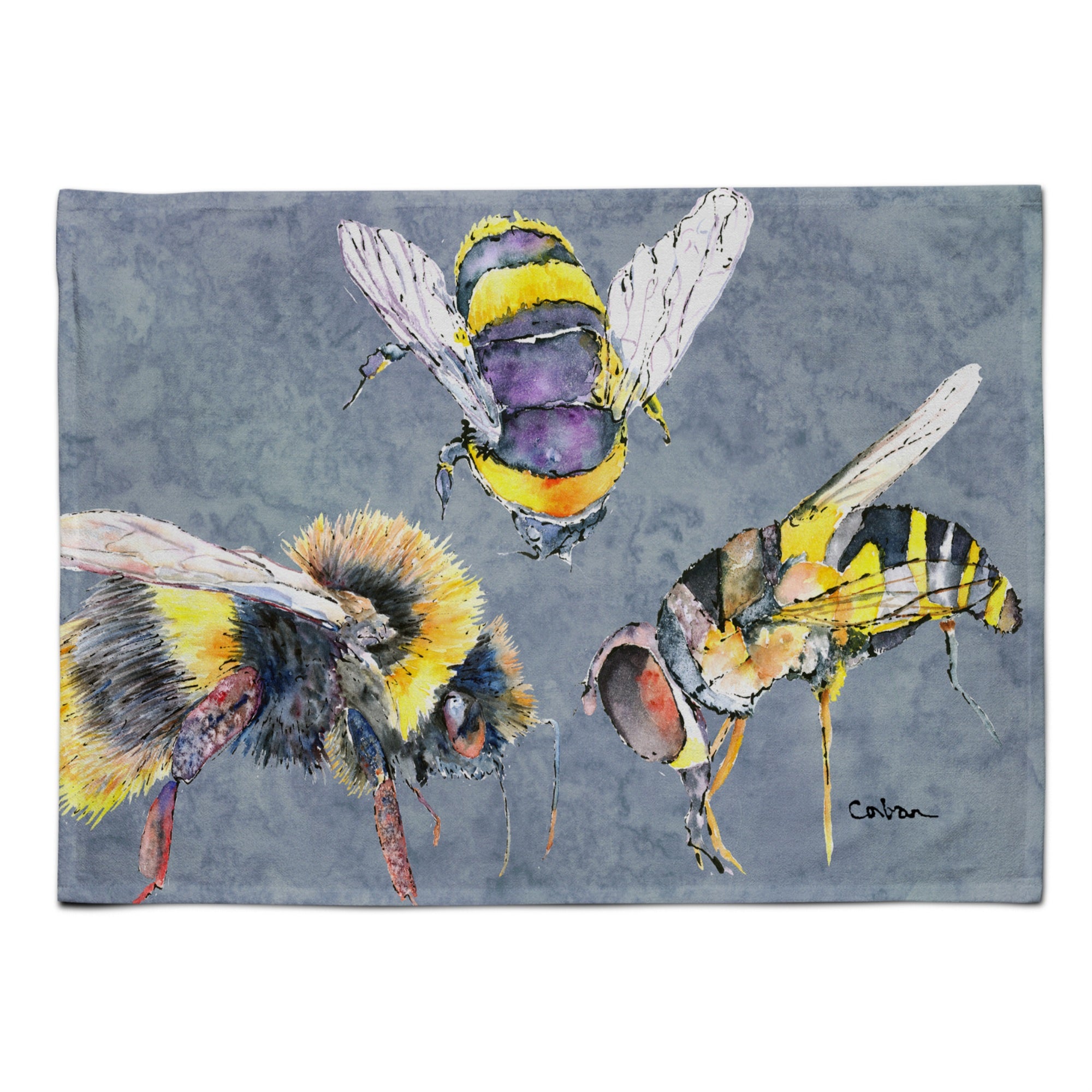 Caroline'S Treasures 8879Plmt Bee Bees Times Three Fabric Placemat, Multicolor