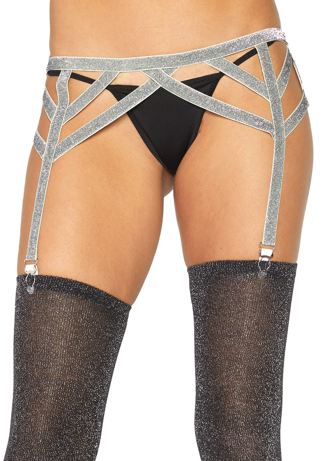 Leg Avenue Shimmer Lurex Elastic Garter B Silver Color