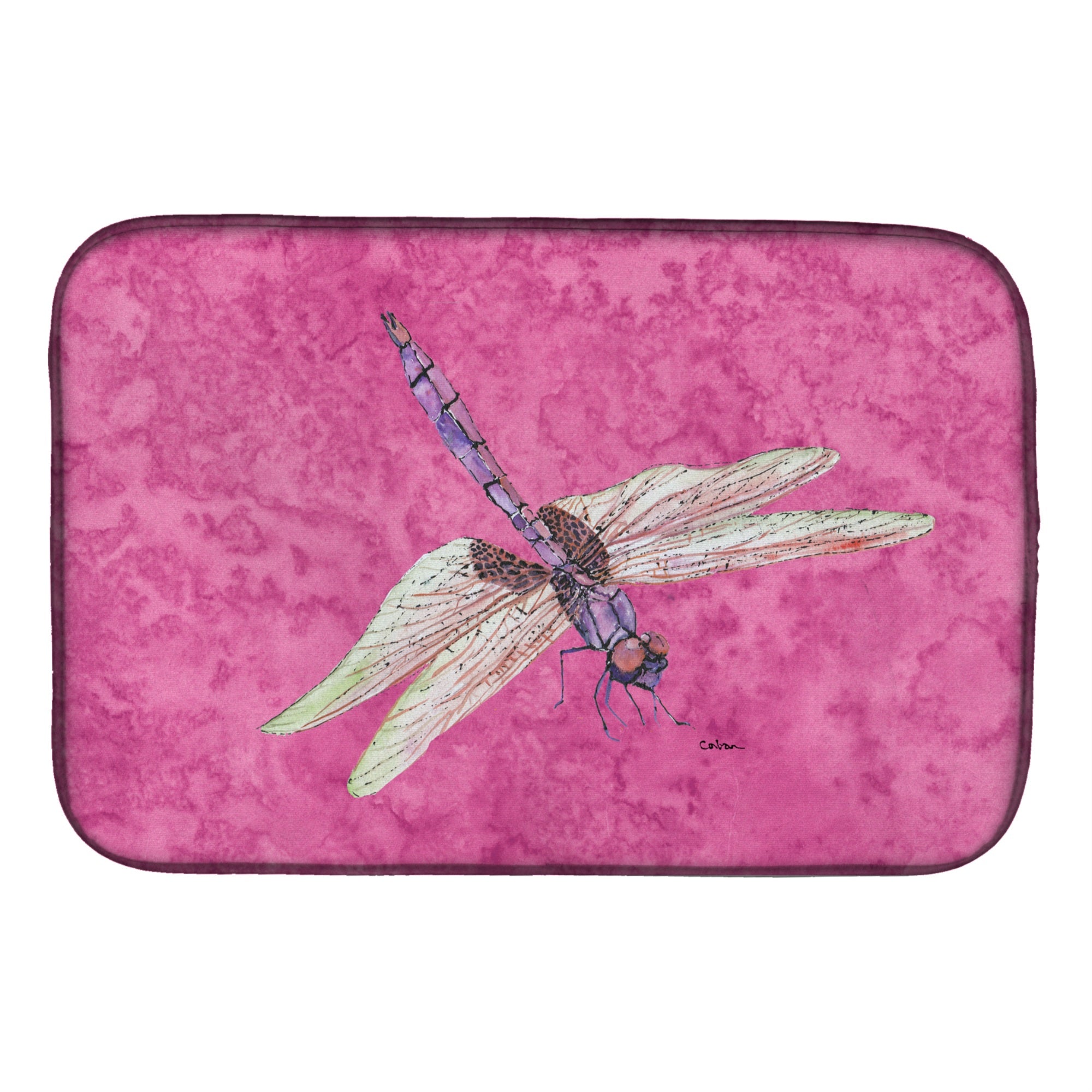 Caroline'S Treasures Dragonfly On Pink Dish Drying Mat, 14 X 21, Multicolor