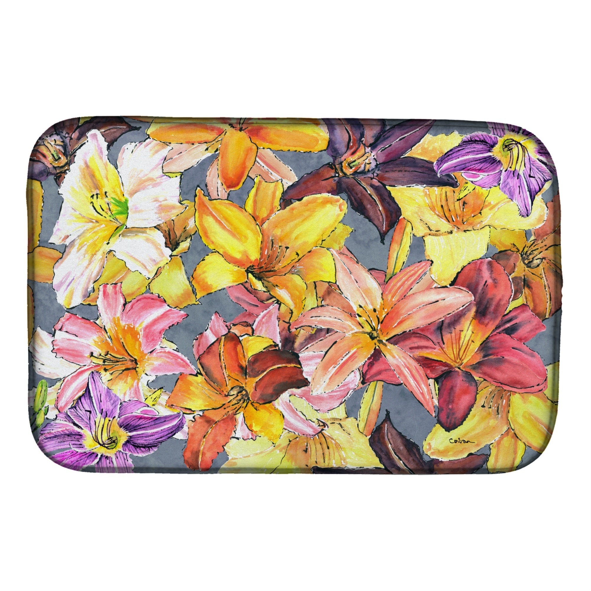 Caroline'S Treasures Day Lillies Dish Drying Mat, 14 X 21, Multicolor