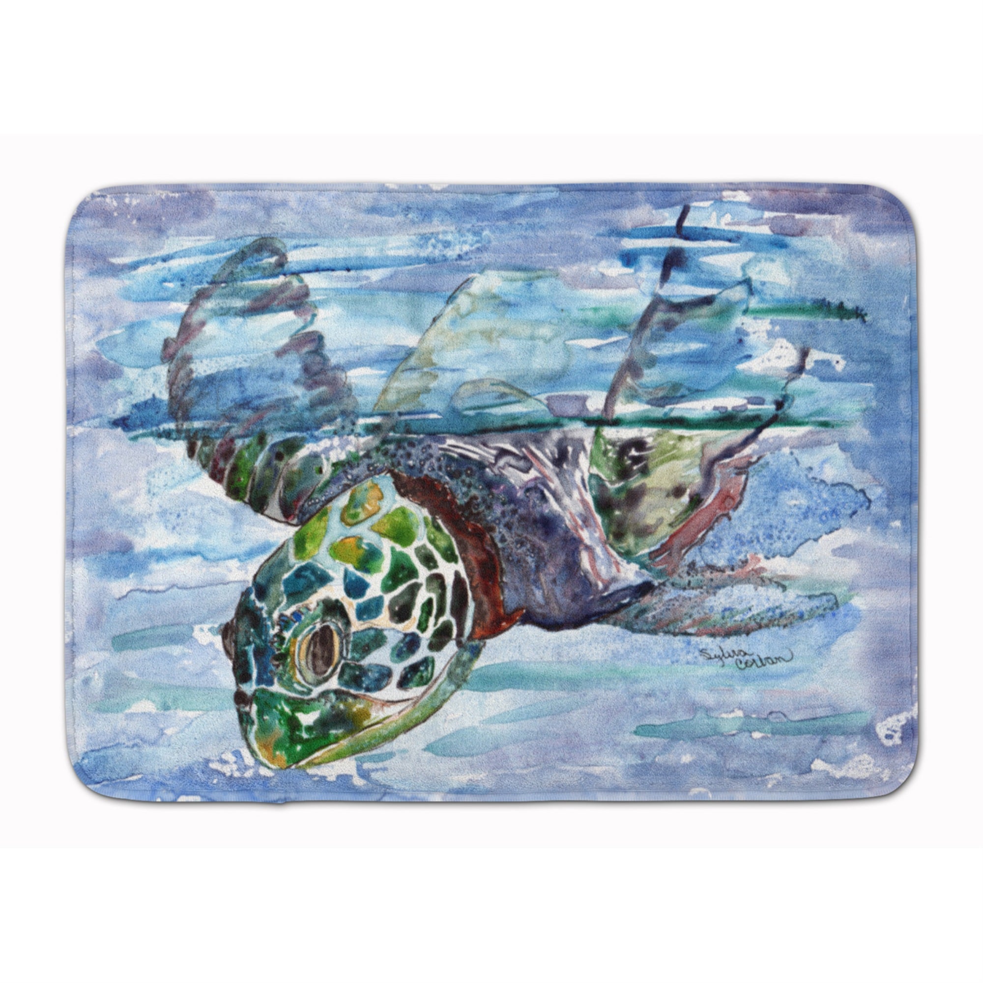 Caroline'S Treasures Loggerhead Turtle In A Dive Floor Mat, 19 X 27, Multicolor