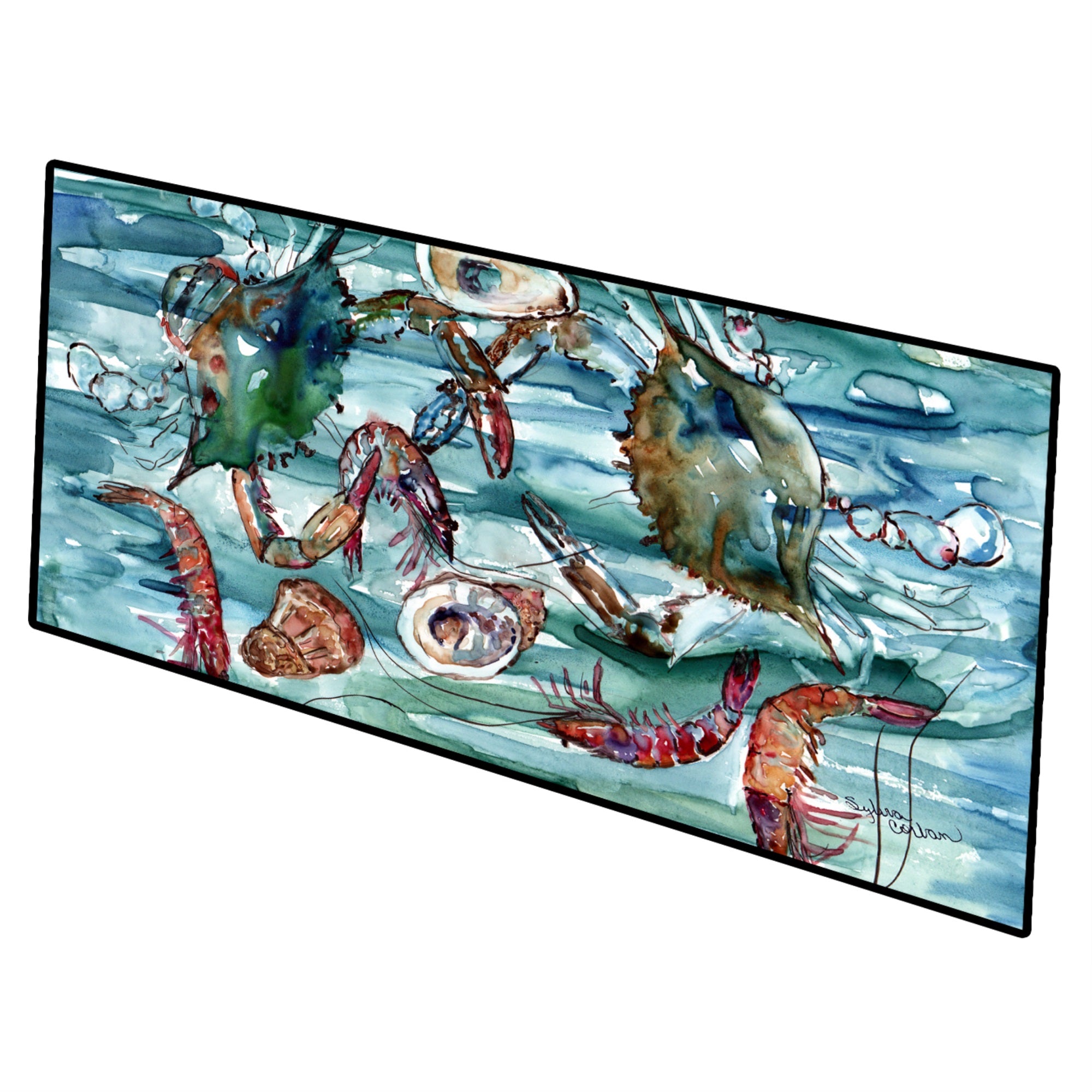 Crabs, Shrimp And Oysters In Water Indoor Or Outdoor Runner Mat 28X58 8944Hrm2858