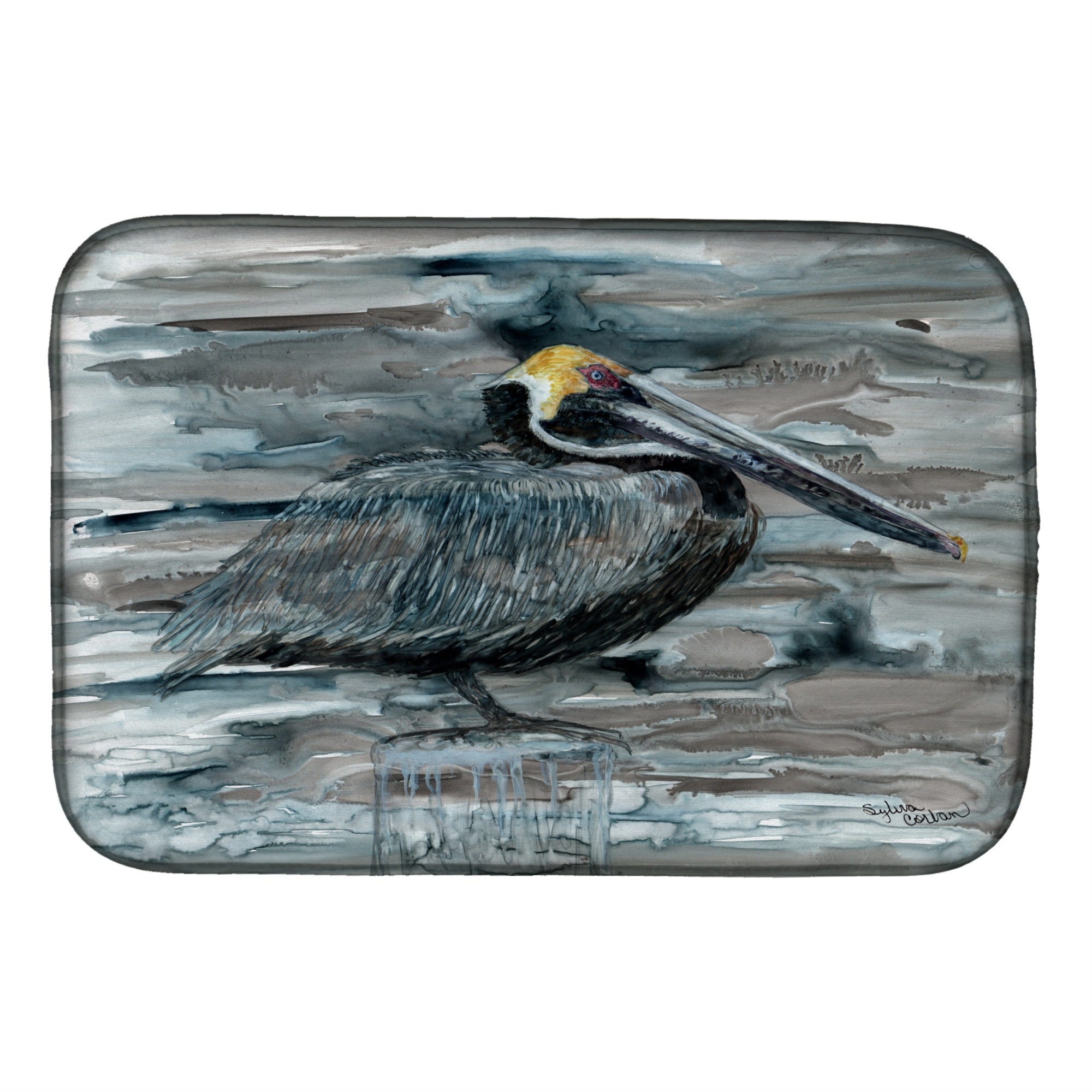 Caroline'S Treasures Pelican In Grey Dish Drying Mat, 14 X 21, Multicolor