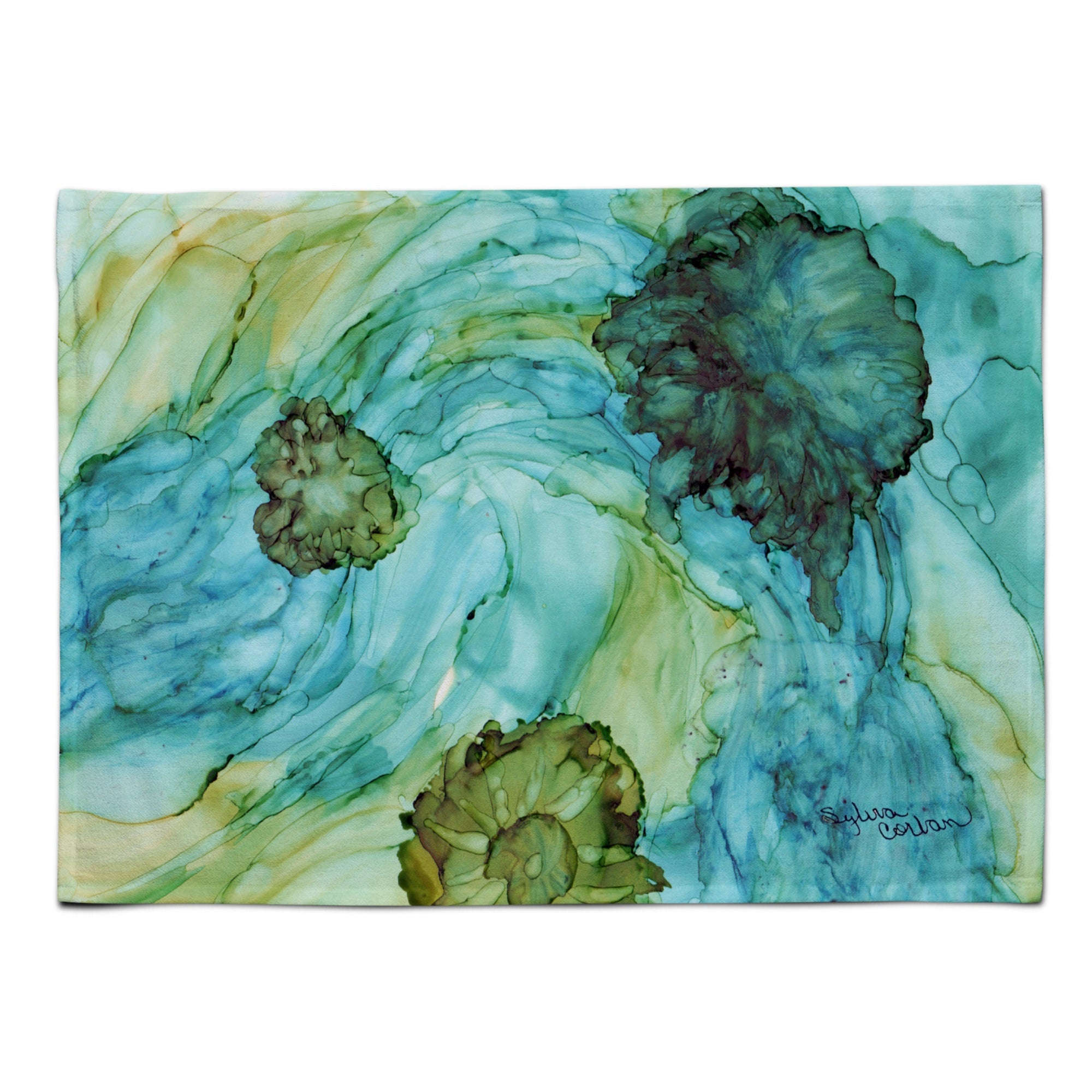 Caroline'S Treasures 8952Plmt Abstract In Teal Flowers Fabric Placemat, Multicolor
