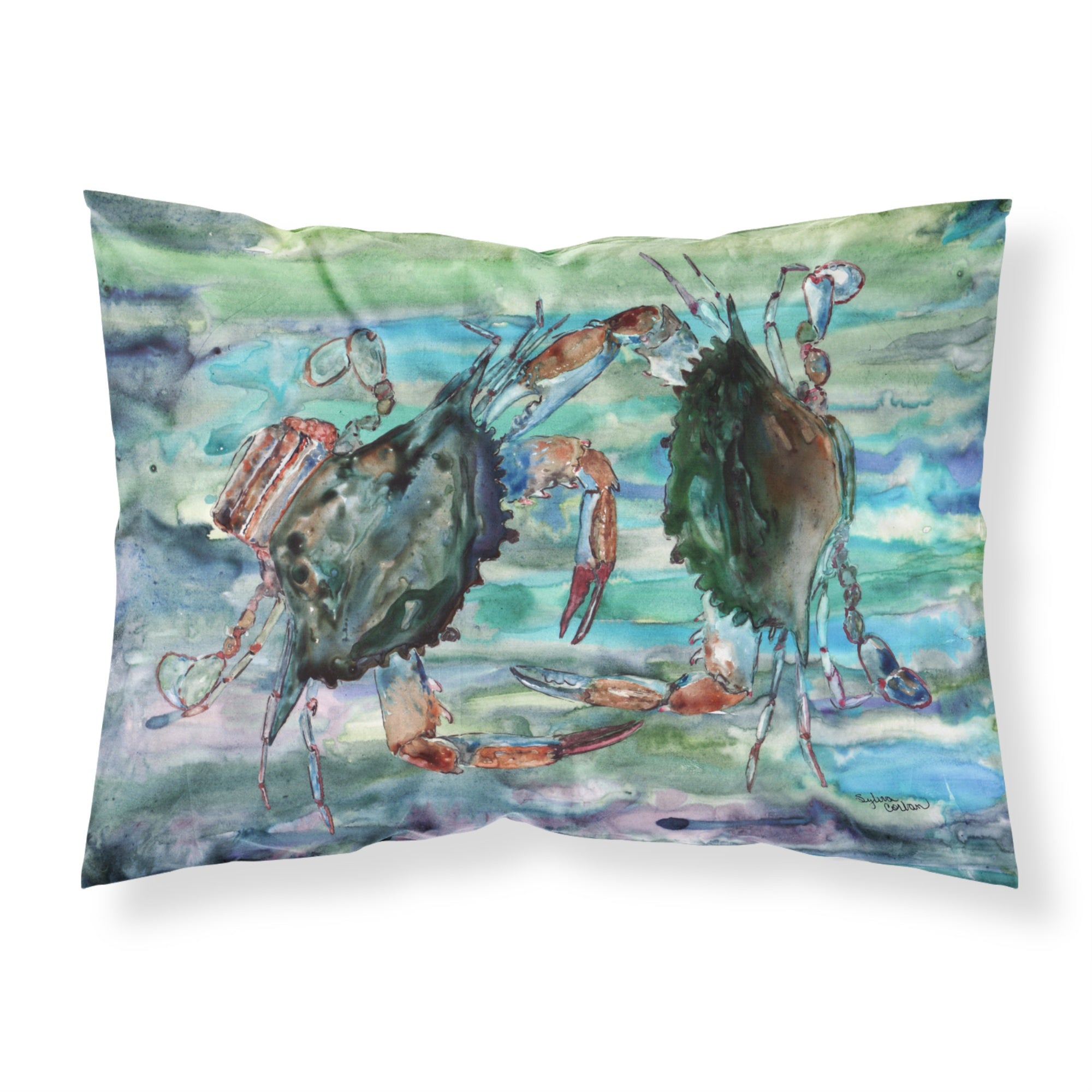 Caroline'S Treasures 8954Pillowcase Watery Teal And Purple Crabs Fabric Standard Pillowcase, Large, Multicolor