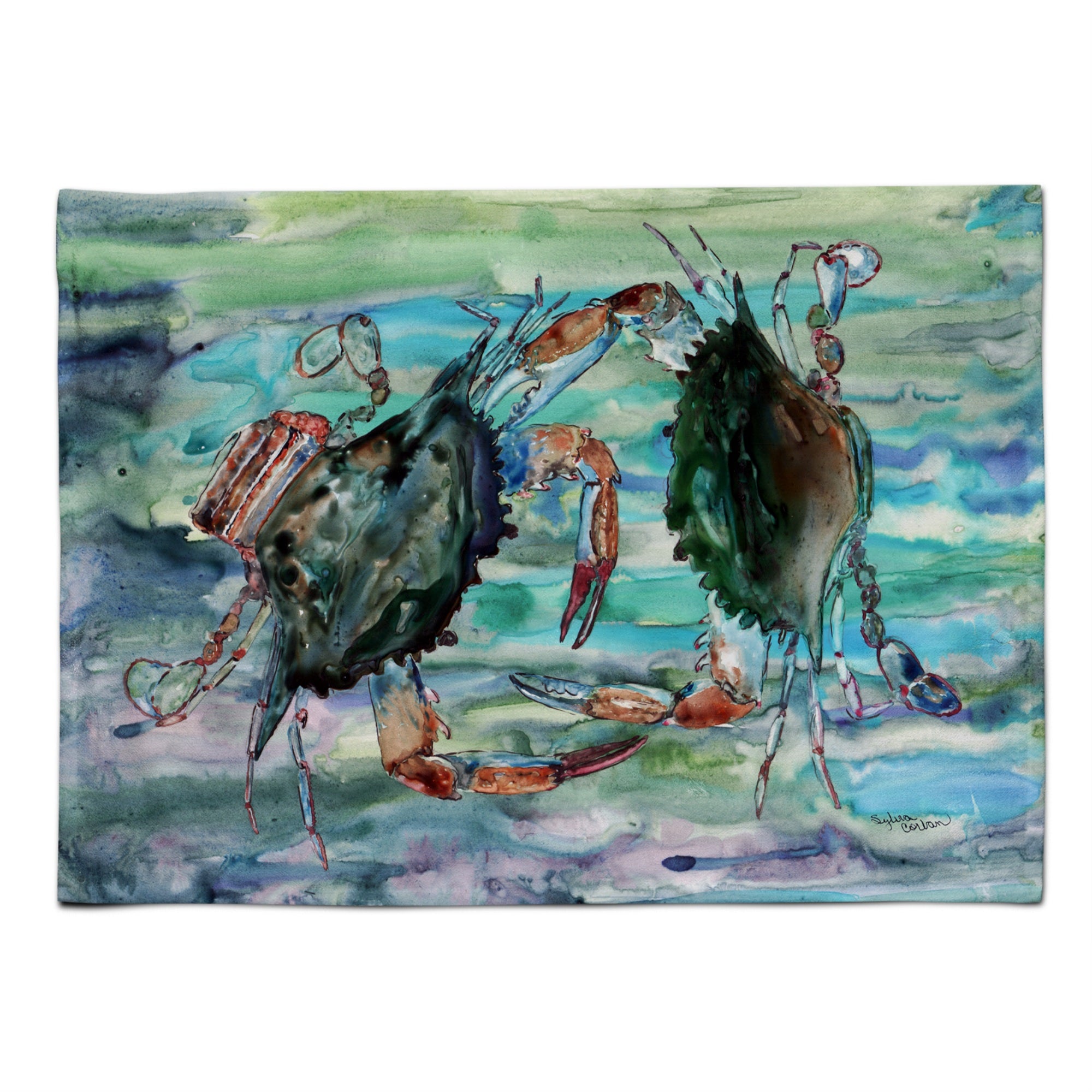 Caroline'S Treasures 8954Plmt Watery Teal And Purple Crabs Fabric Placemat, Large, Multicolor