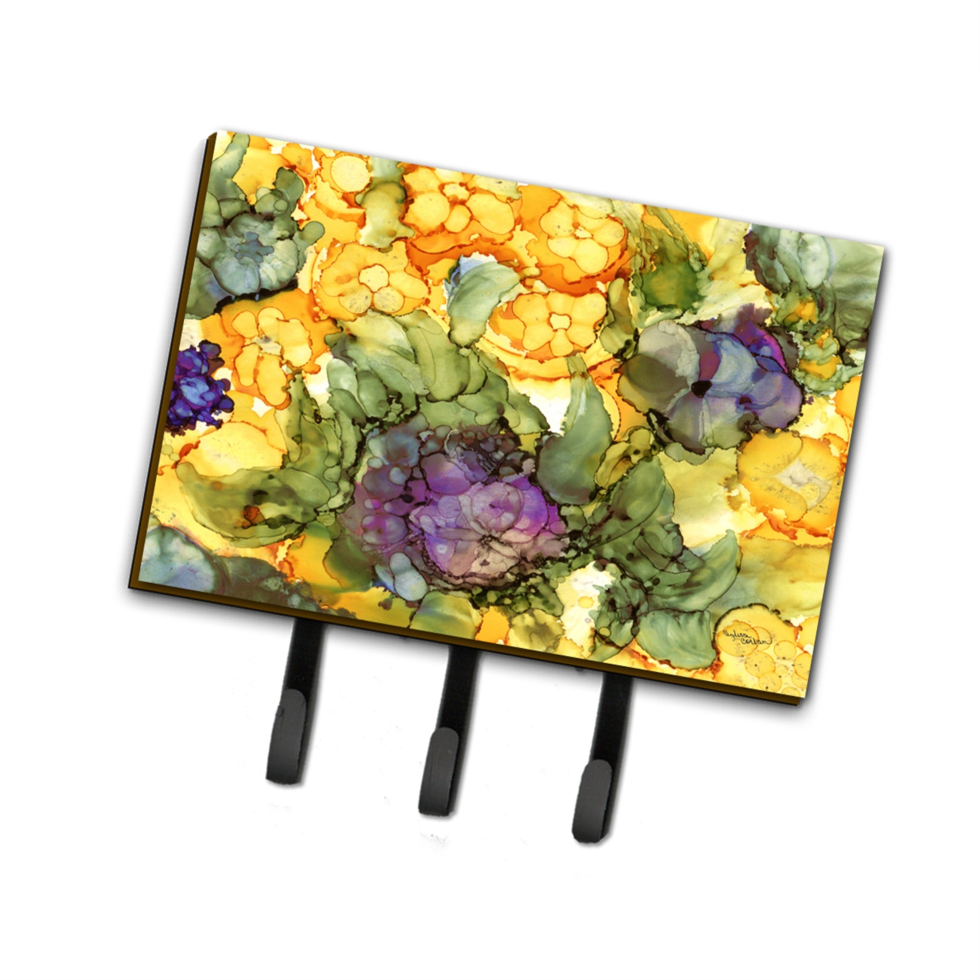 Caroline'S Treasures Abstract Flowers Purple And Yellow Leash Or Key Holder 8958Th68, Triple, Multicolor