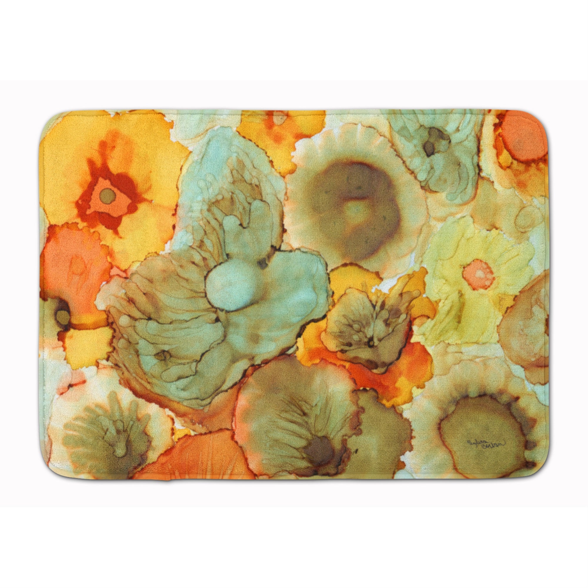 Caroline'S Treasures Abstract Flowers Teal And Orange Floor Mat, 19 X 27, Multicolor