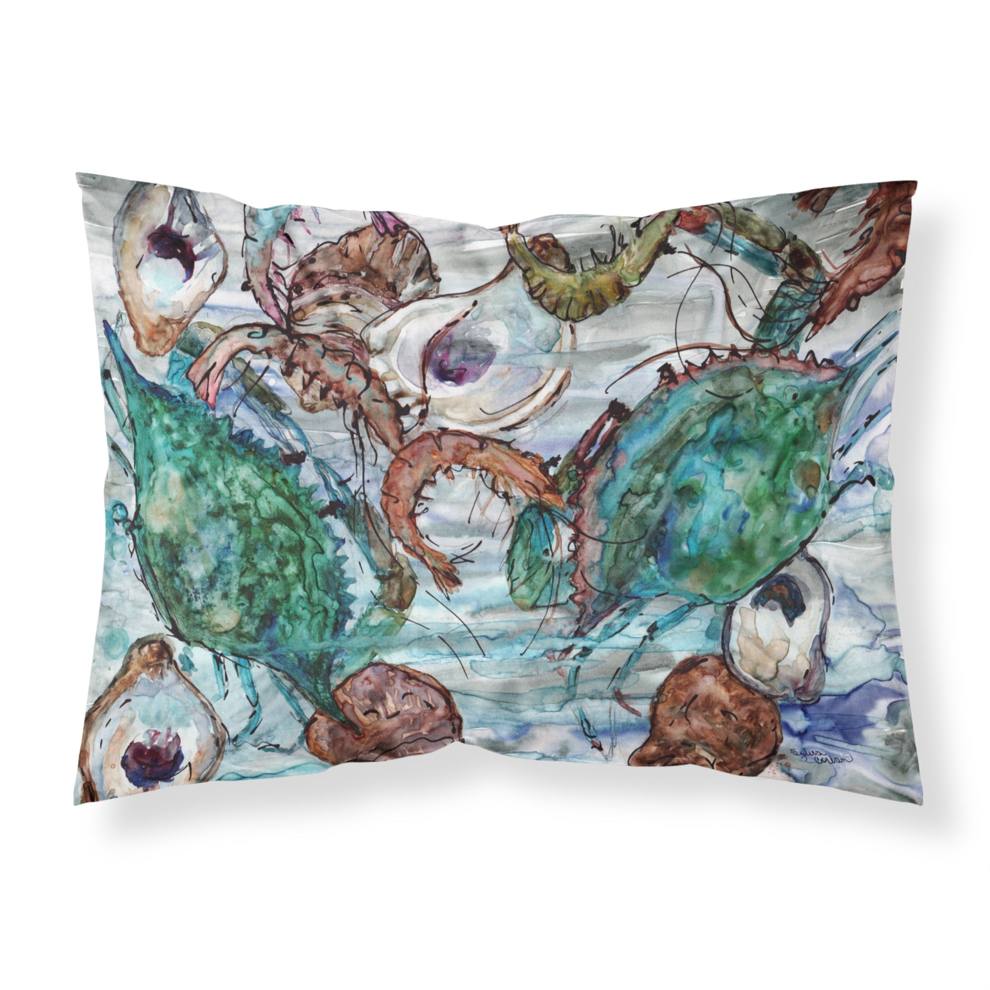 Caroline'S Treasures Shrimp, Crabs And Oysters In Water Fabric Standard Pillowcase 8965Pillowcase, Multicolor