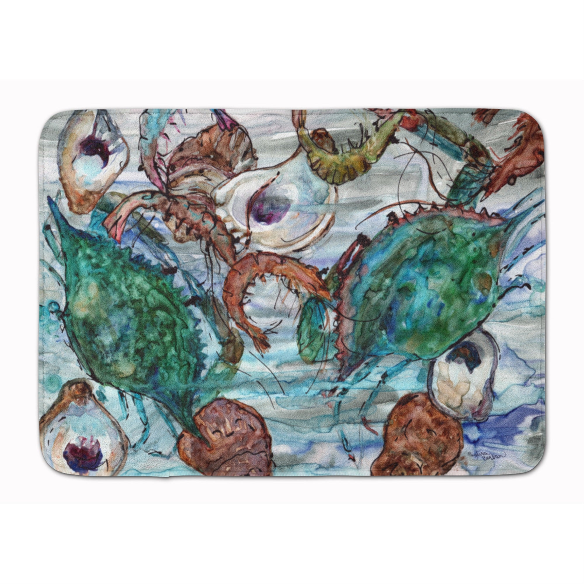 Caroline'S Treasures Shrimp, Crabs And Oysters In Water Floor Mat, 19 X 27, Multicolor