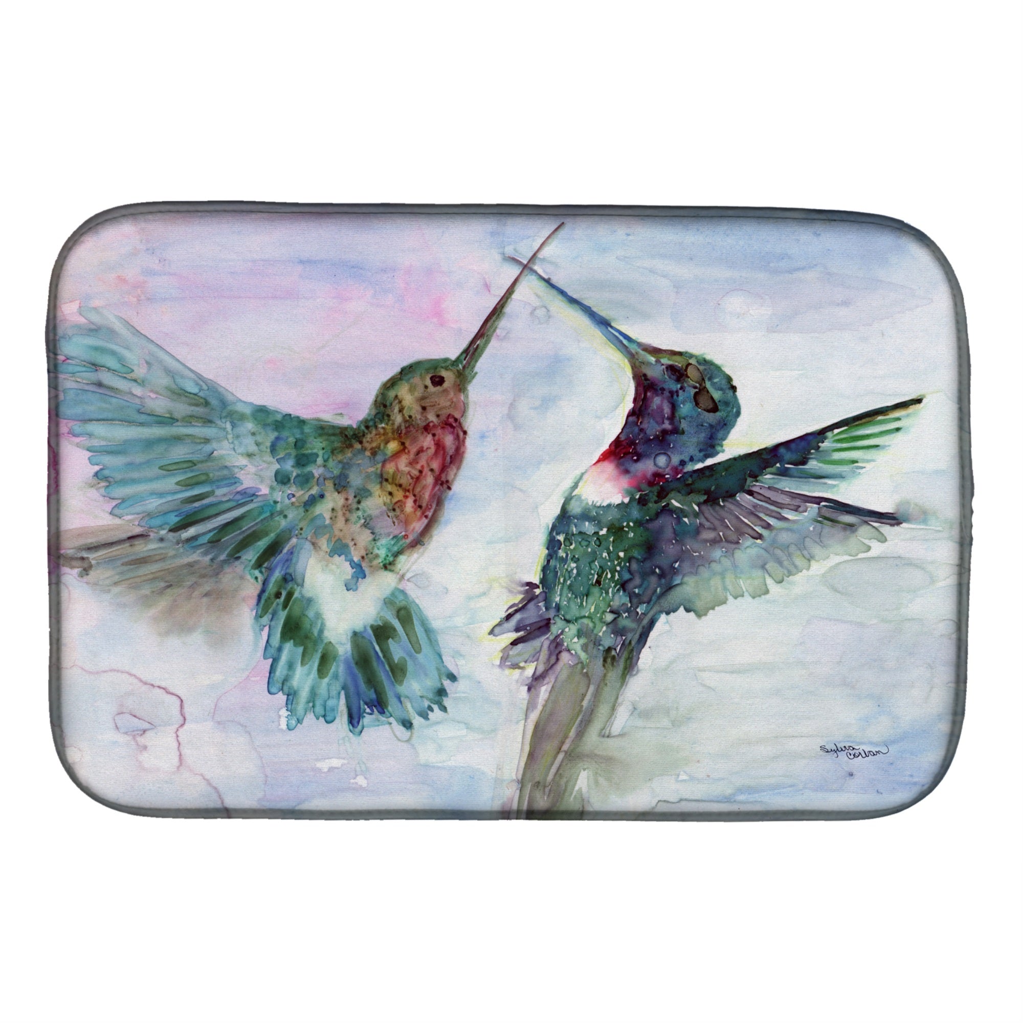 Caroline'S Treasures Hummingbird Combat Dish Drying Mat, 14 X 21, Multicolor