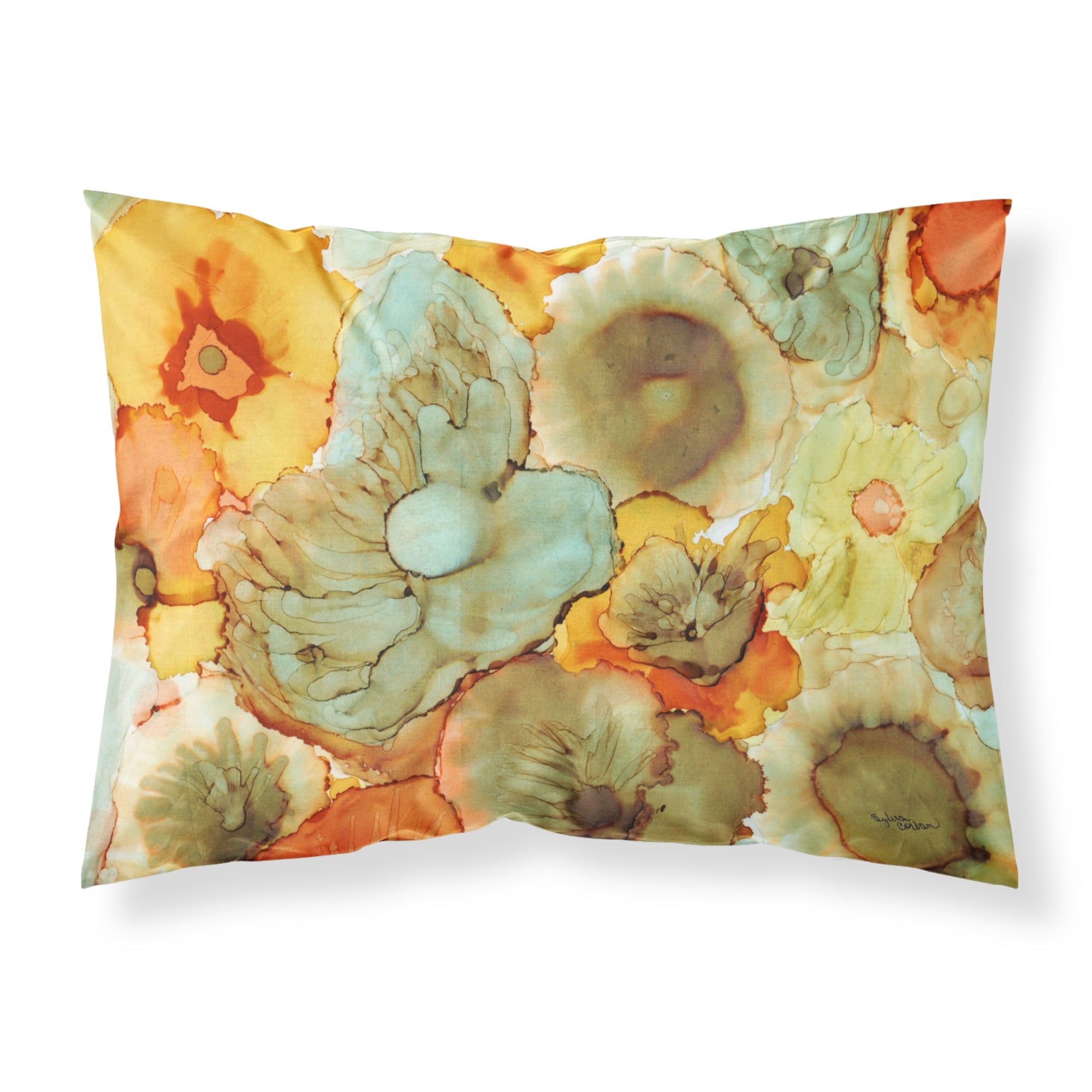 Caroline'S Treasures Abstract Flowers Teal And Orange Fabric Standard Pillowcase 8969Pillowcase, Multicolor