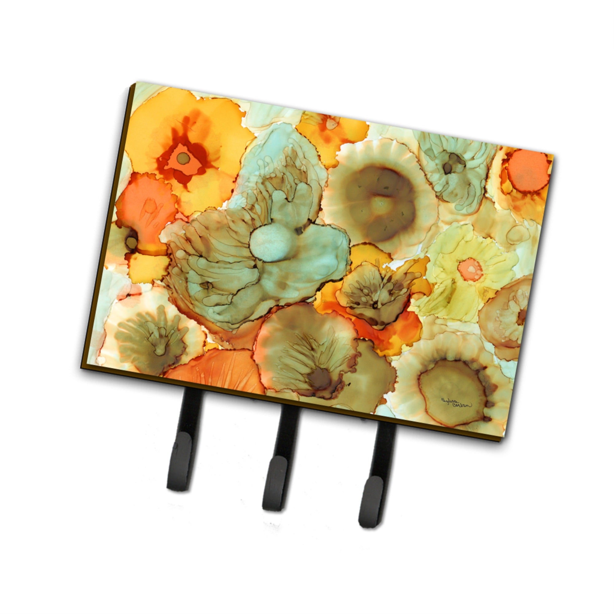 Caroline'S Treasures Abstract Flowers Teal And Orange Leash Or Key Holder 8969Th68, Triple, Multicolor