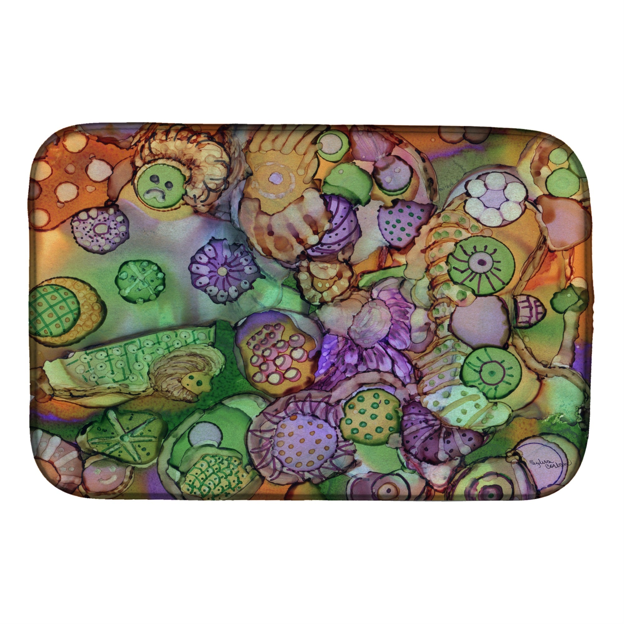 Caroline'S Treasures Abstract In Purple Green And Orange Dish Drying Mat, 14 X 21, Multicolor