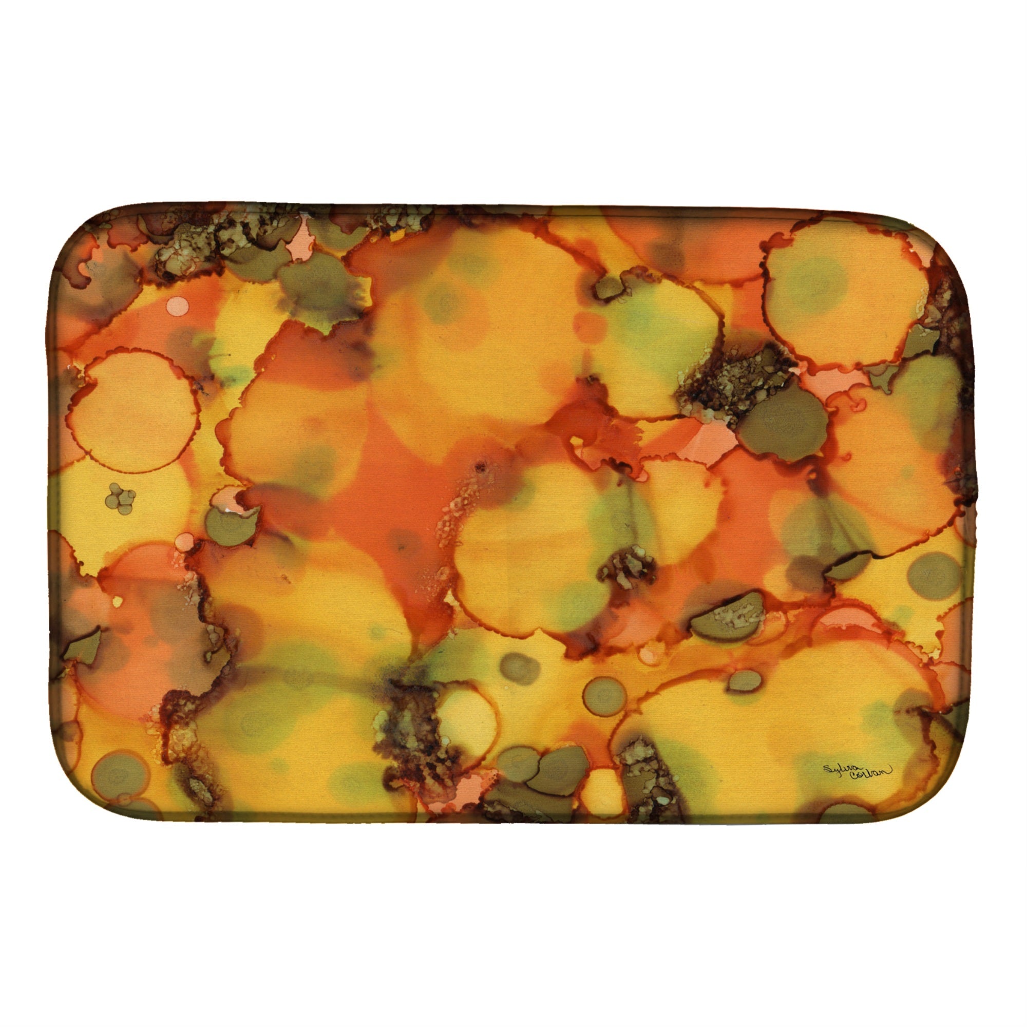 Caroline'S Treasures Abstract In Orange And Greens Dish Drying Mat, 14 X 21, Multicolor