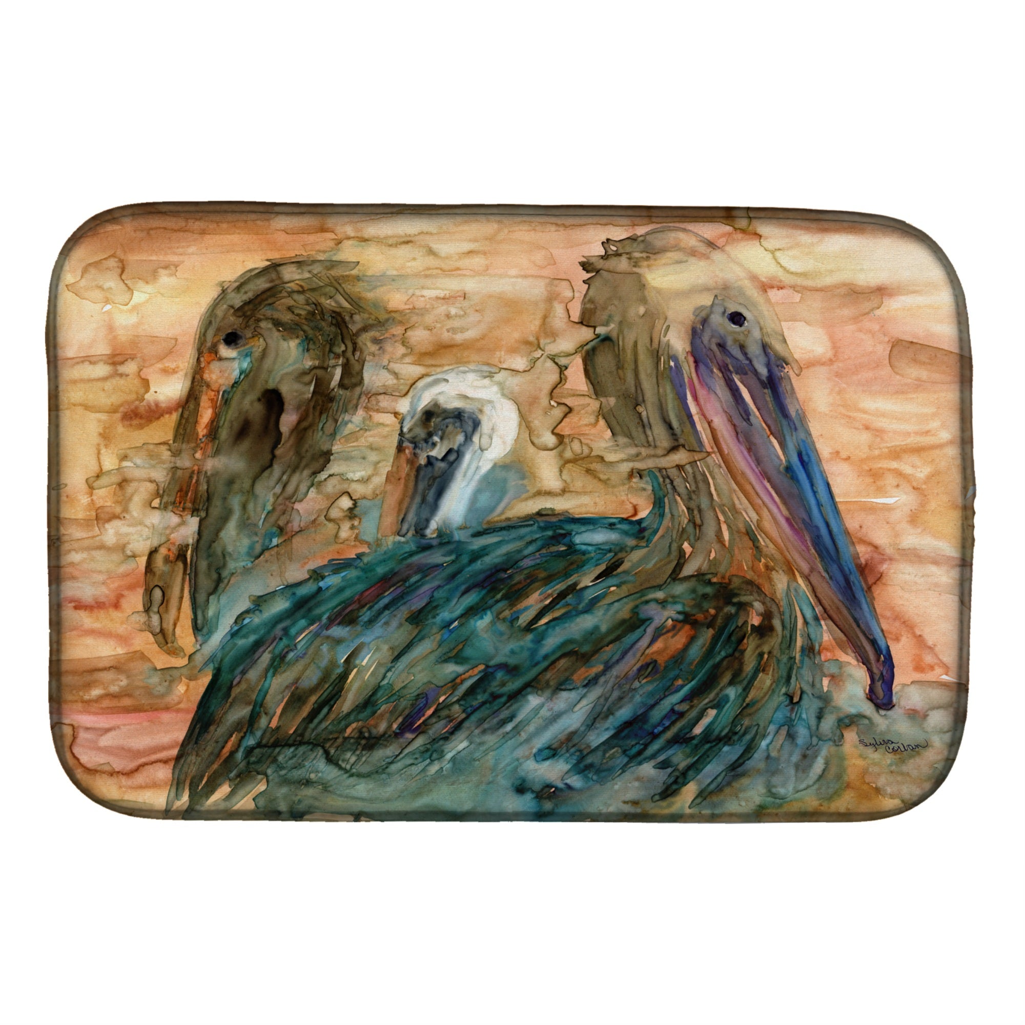 Caroline'S Treasures Abstract Pelicans Dish Drying Mat, 14 X 21, Multicolor