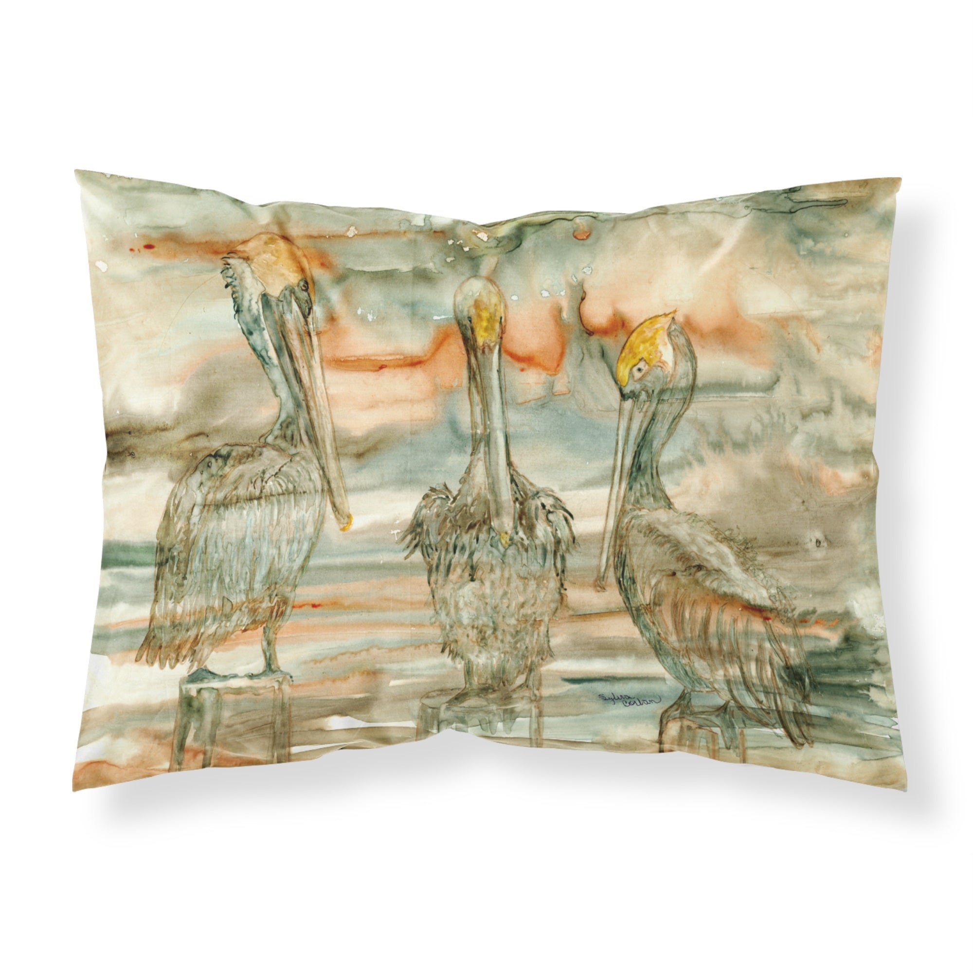 Caroline'S Treasures Pelicans On Their Perch Abstract Fabric Standard Pillowcase 8980Pillowcase, Multicolor
