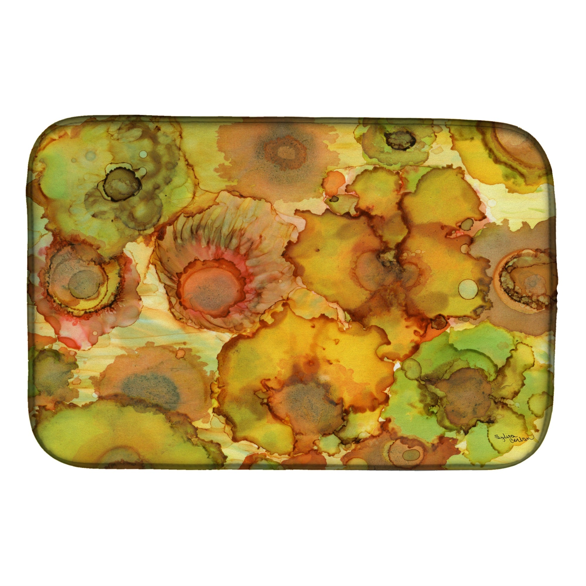 Caroline'S Treasures Abstract Flowers In Yellows And Oranges Dish Drying Mat, 14 X 21, Multicolor