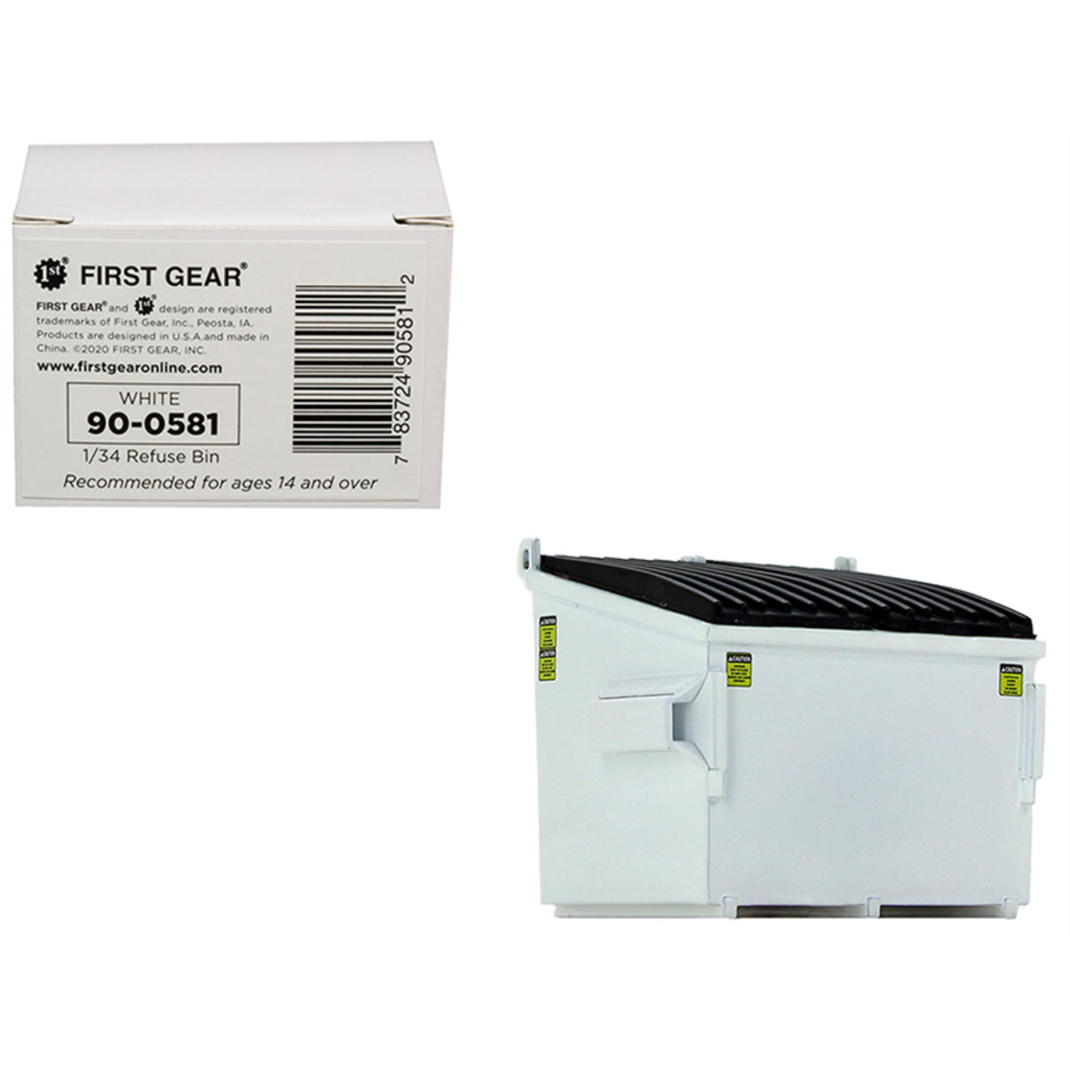 Refuse Trash Bin White 1/34 Diecast Model By First Gear