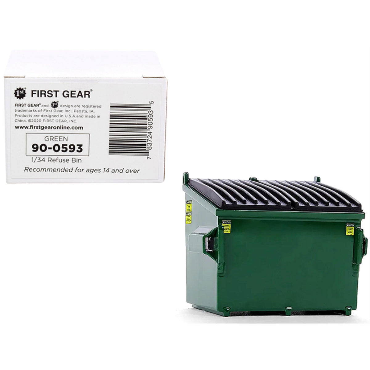 Refuse Trash Bin Green 1/34 Diecast Model By First Gear