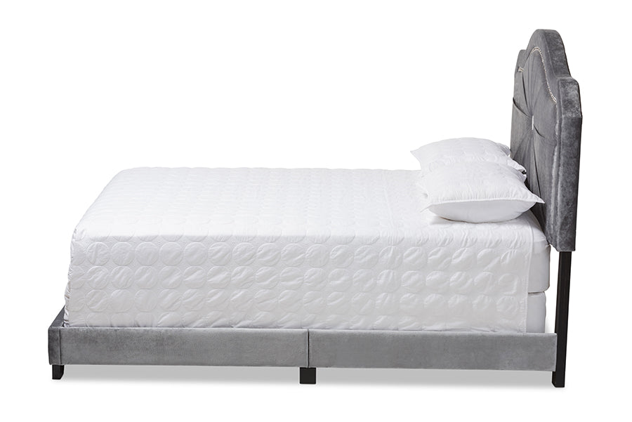Baxton Studio Embla Modern And Contemporary Grey Velvet Fabric Upholstered Queen Size Bed