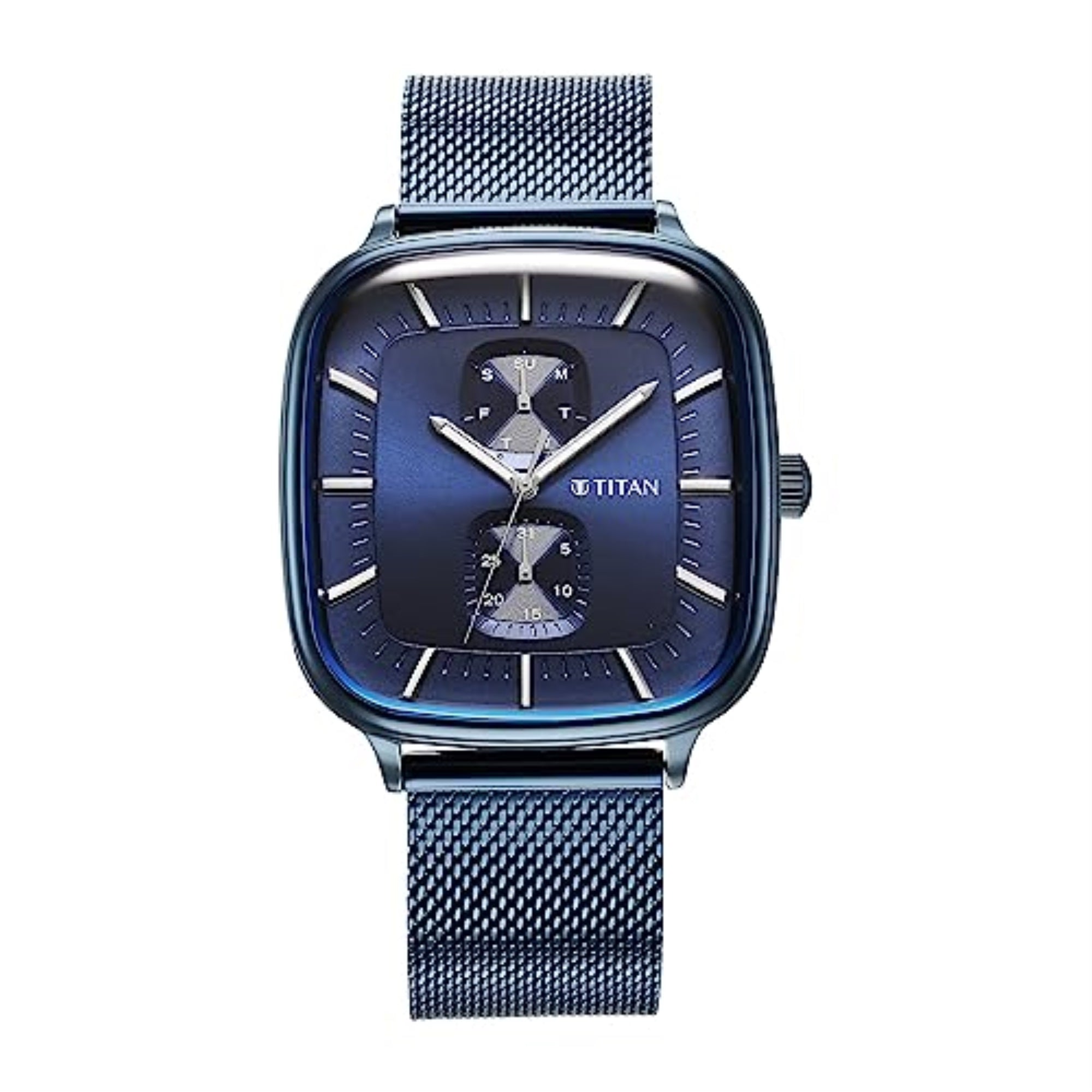 Titan Avant Garde Blue Dial Quartz Multifunction Stainless Steel Strap Watch for Men-NS90178QM01