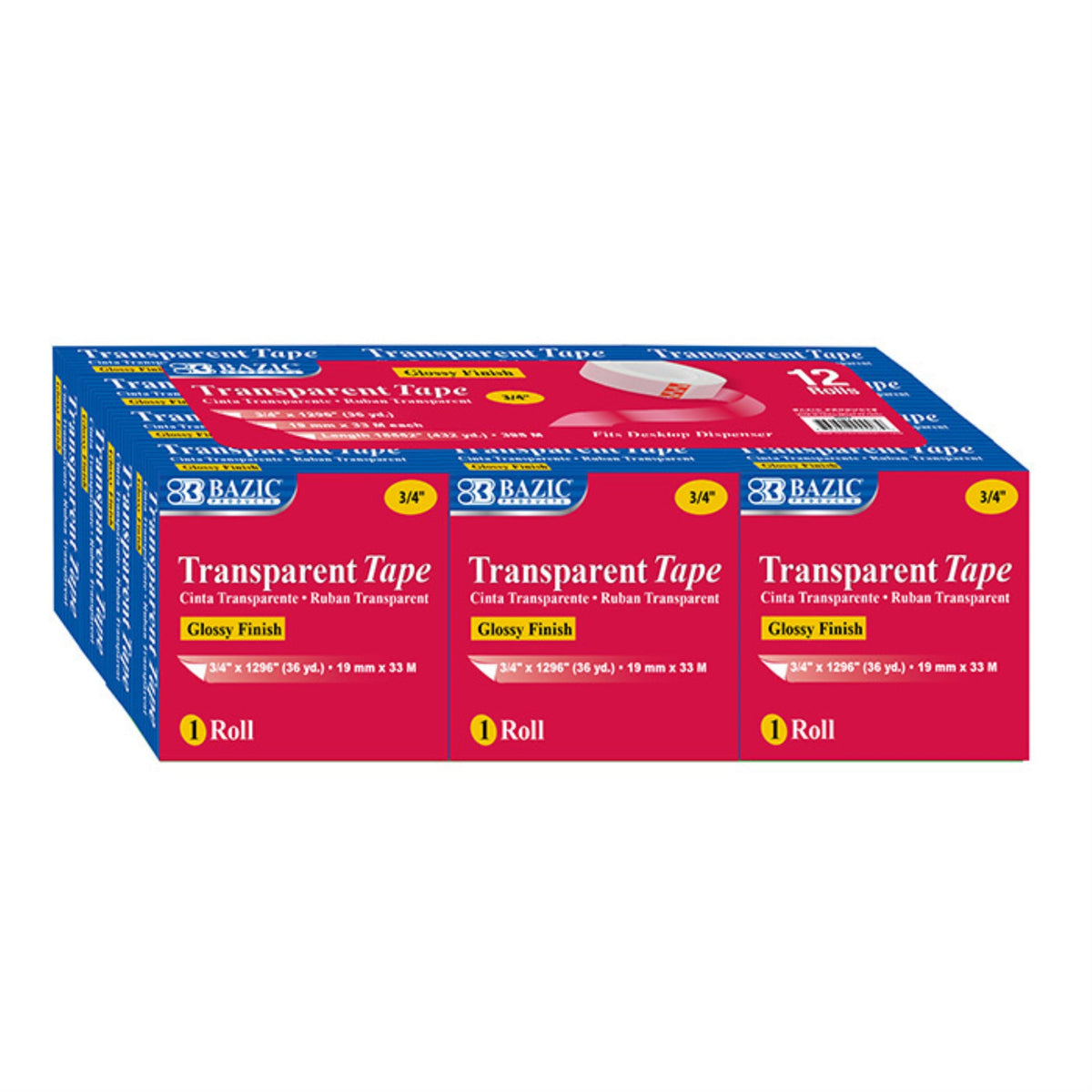Bazic 3/4' X 1296' Transparent Tape Refill (12/Pack)