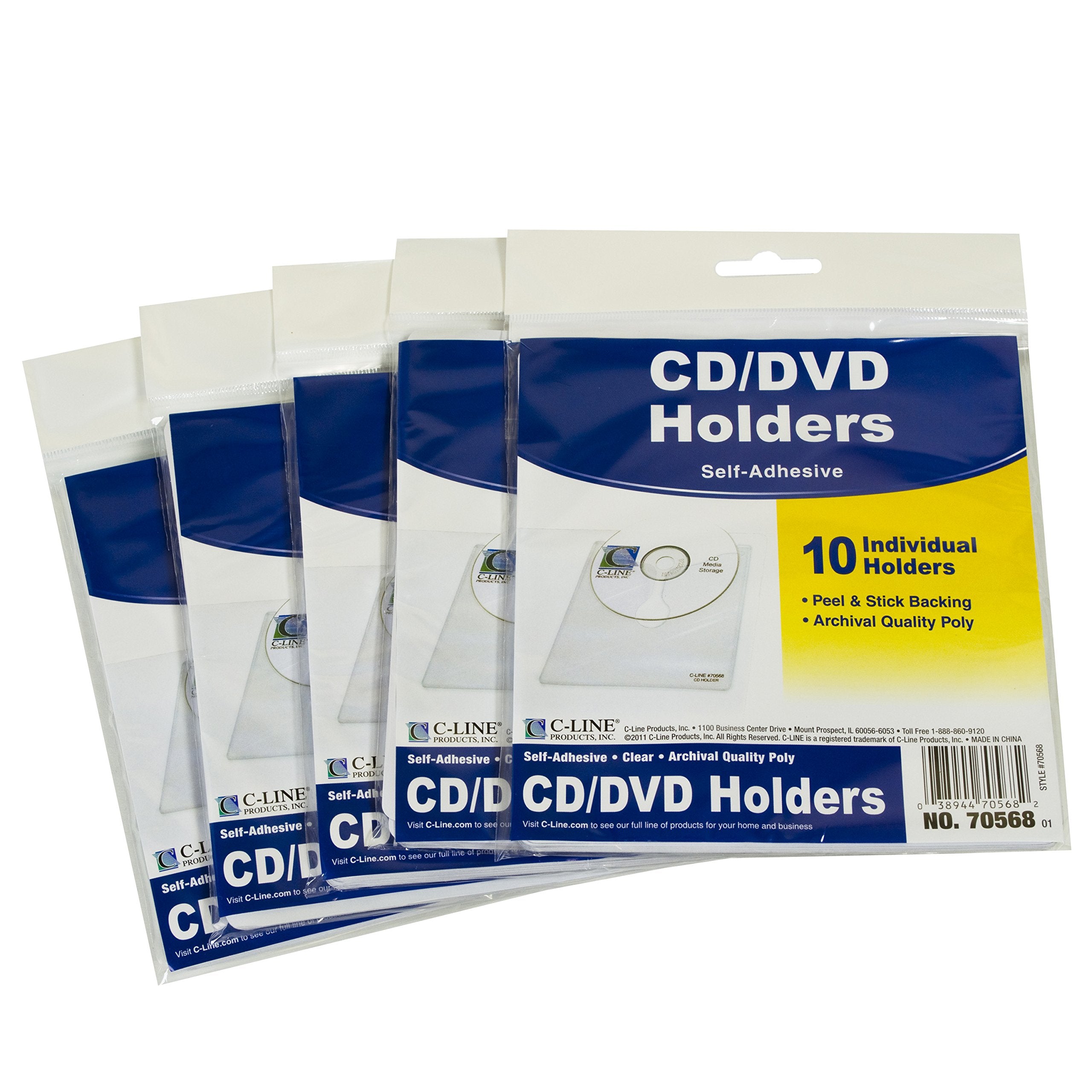 Self-Adhesive CD Holder, 5 1/3 x 5 2/3, 10/PK (Set of 5 PK)