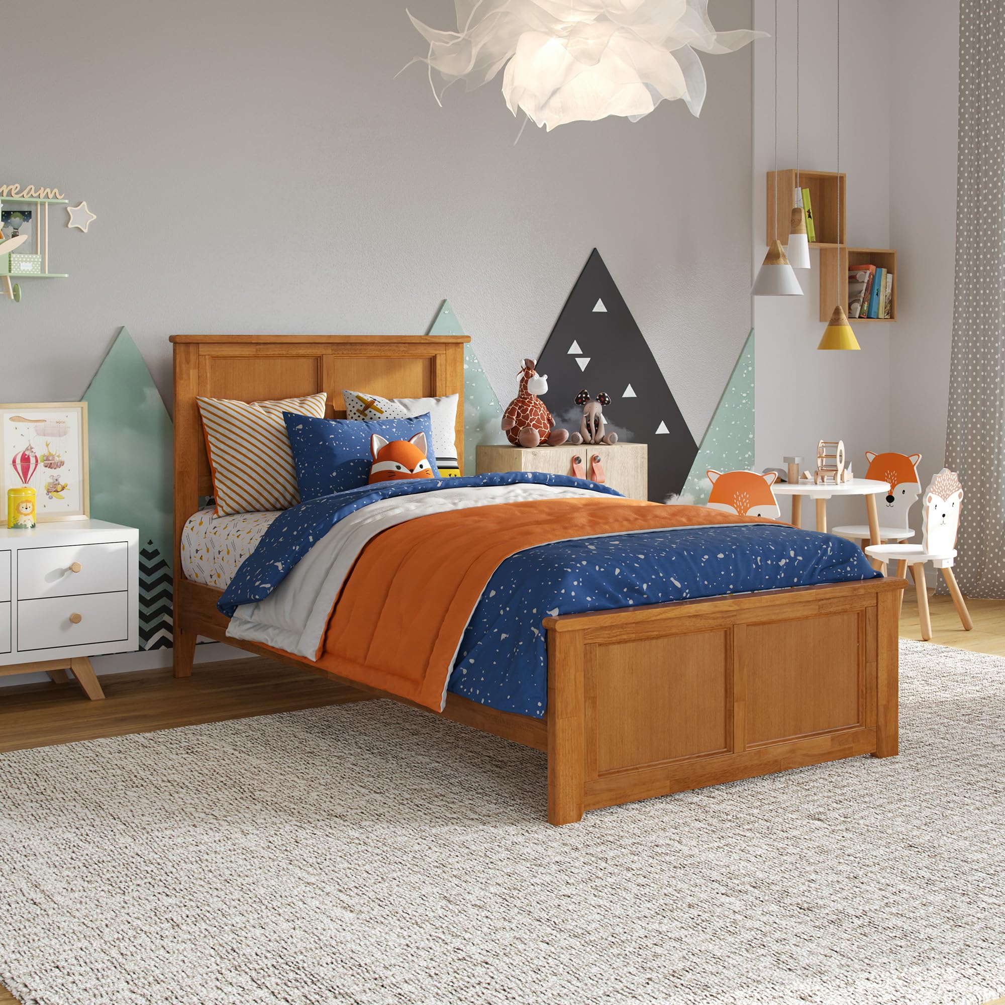 Charlotte Twin Solid Wood Low Profile Platform Bed with Matching Footboard in Light Toffee