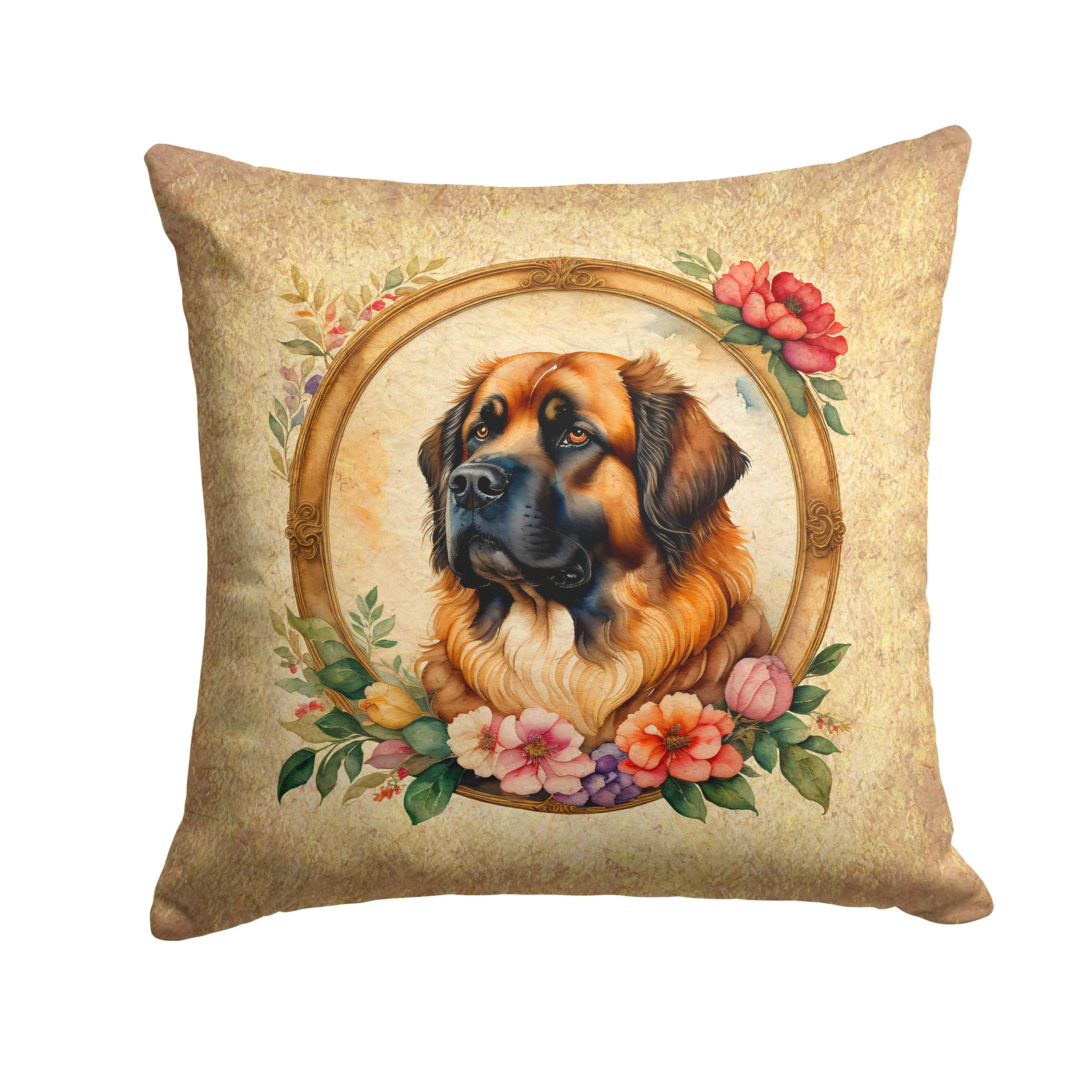 Leonberger And Flowers Throw Pillow