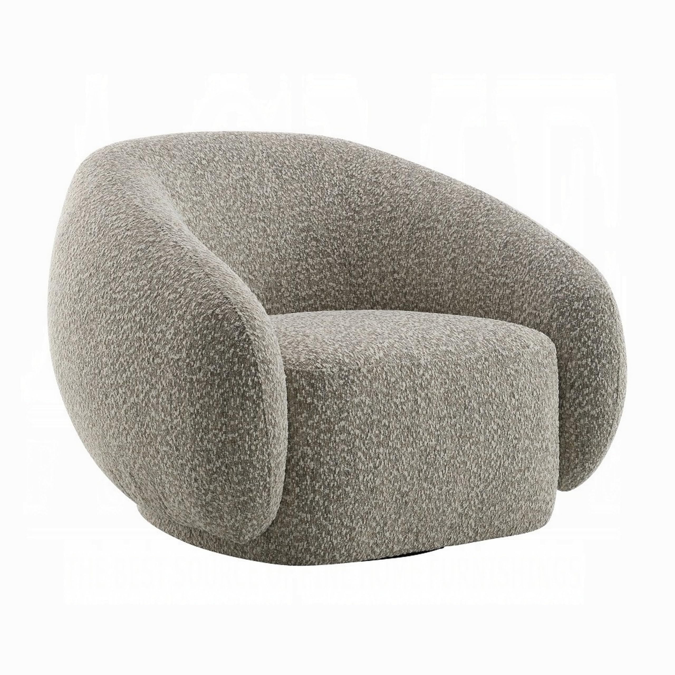 Keanu Swivel Accent Chair, Plush Round Cloudlike Design, Brown Boucle