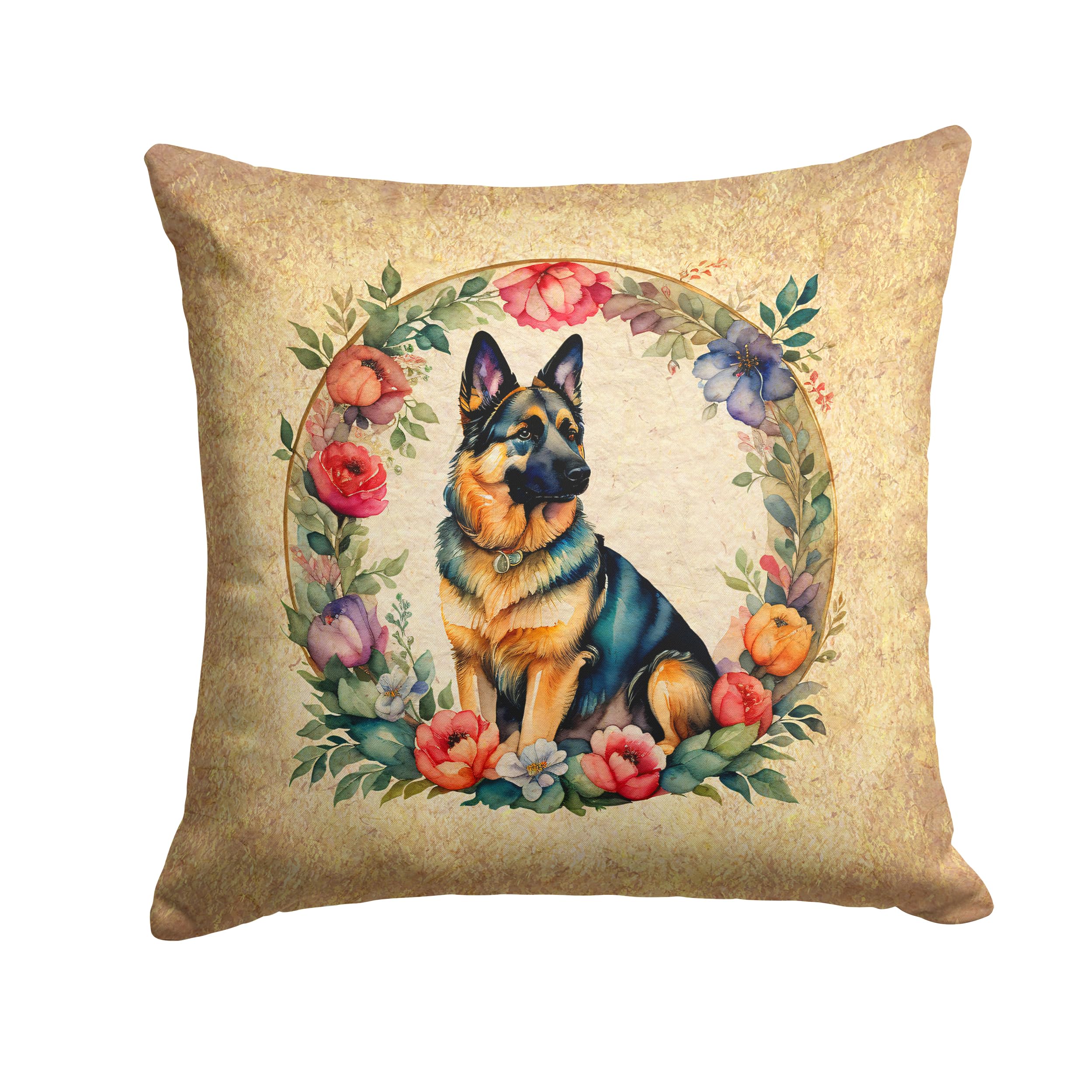 German Shepherd And Flowers Throw Pillow