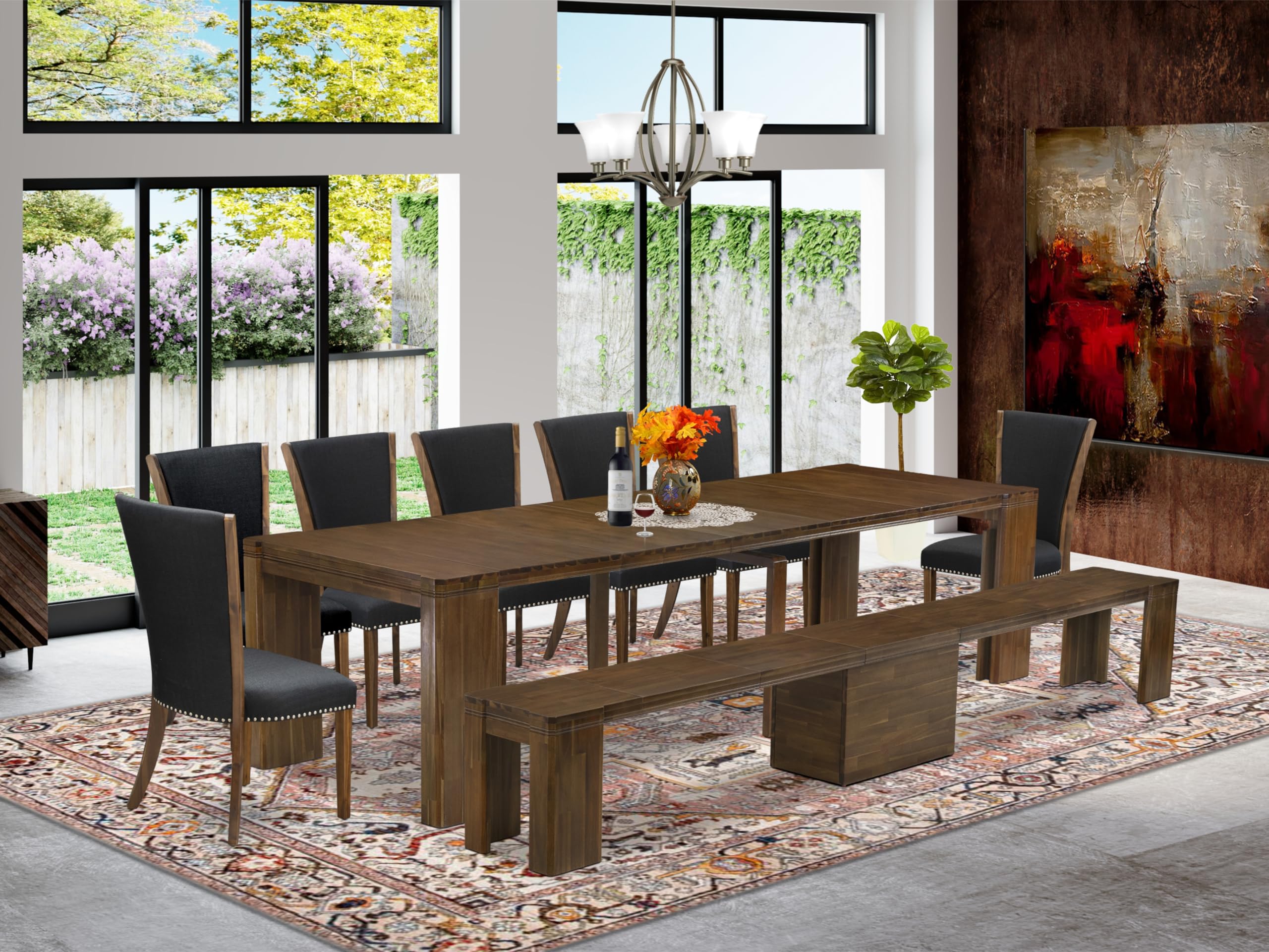 9 Pieces Extendable Dining Set Includes a Rectangle Kitchen Table