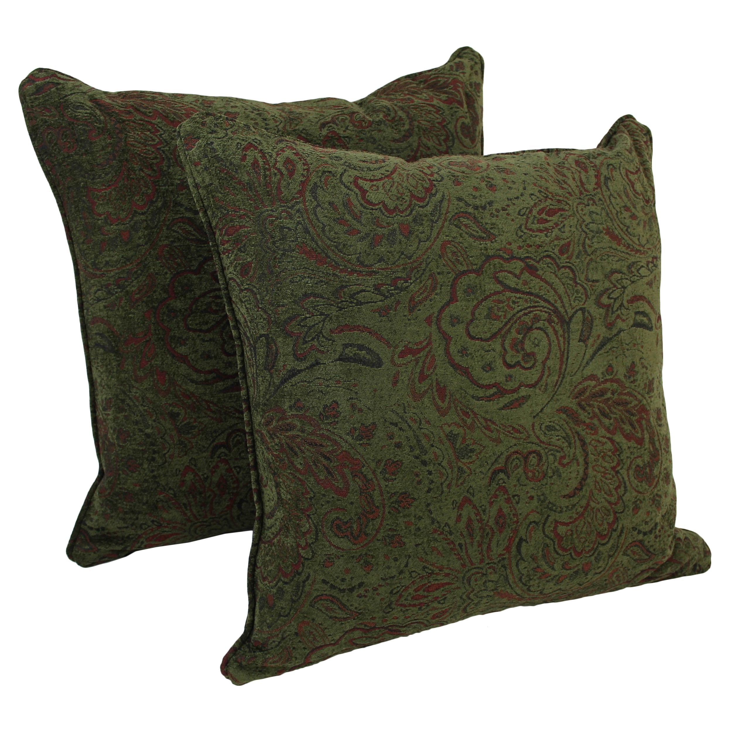 25-inch Double-corded Patterned Jacquard Chenille Square Floor Pillows with Inserts (Set of 2) - Floral Tan