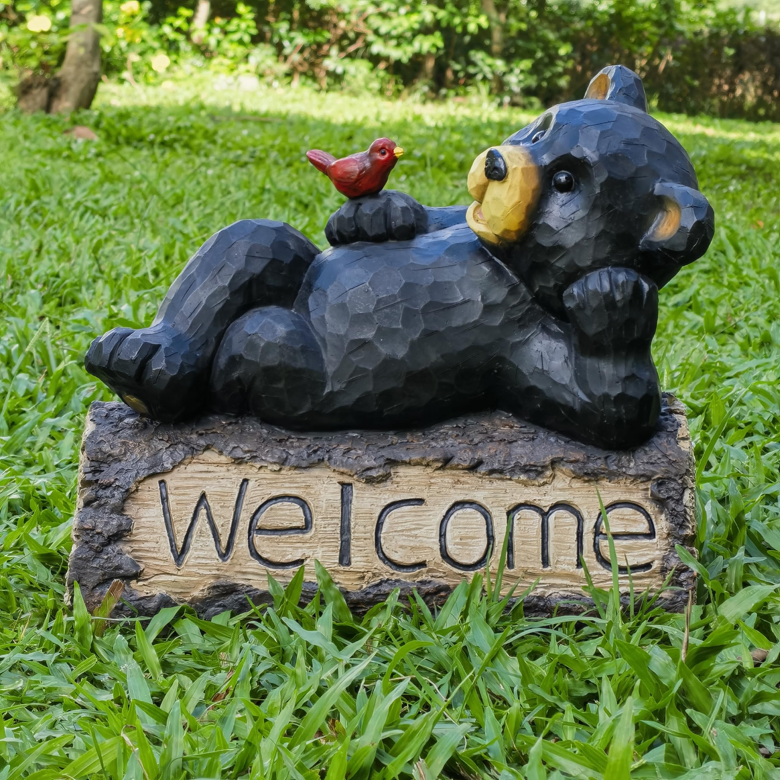 Hi-Line Gift Ltd 75619-R Bear with Cardinal Garden Welcome Sign
