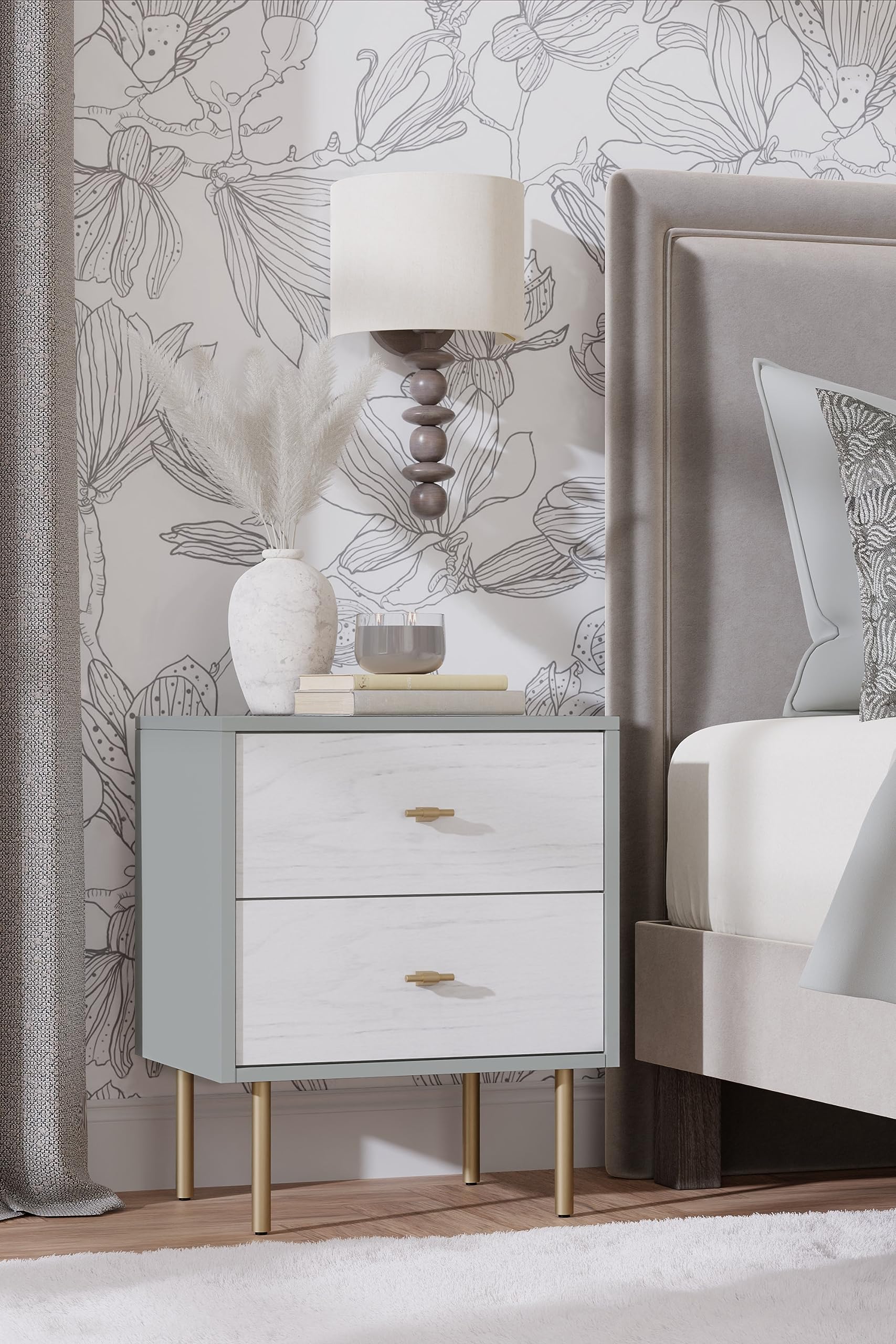 Saige Nightstand - Weathered White/Gray