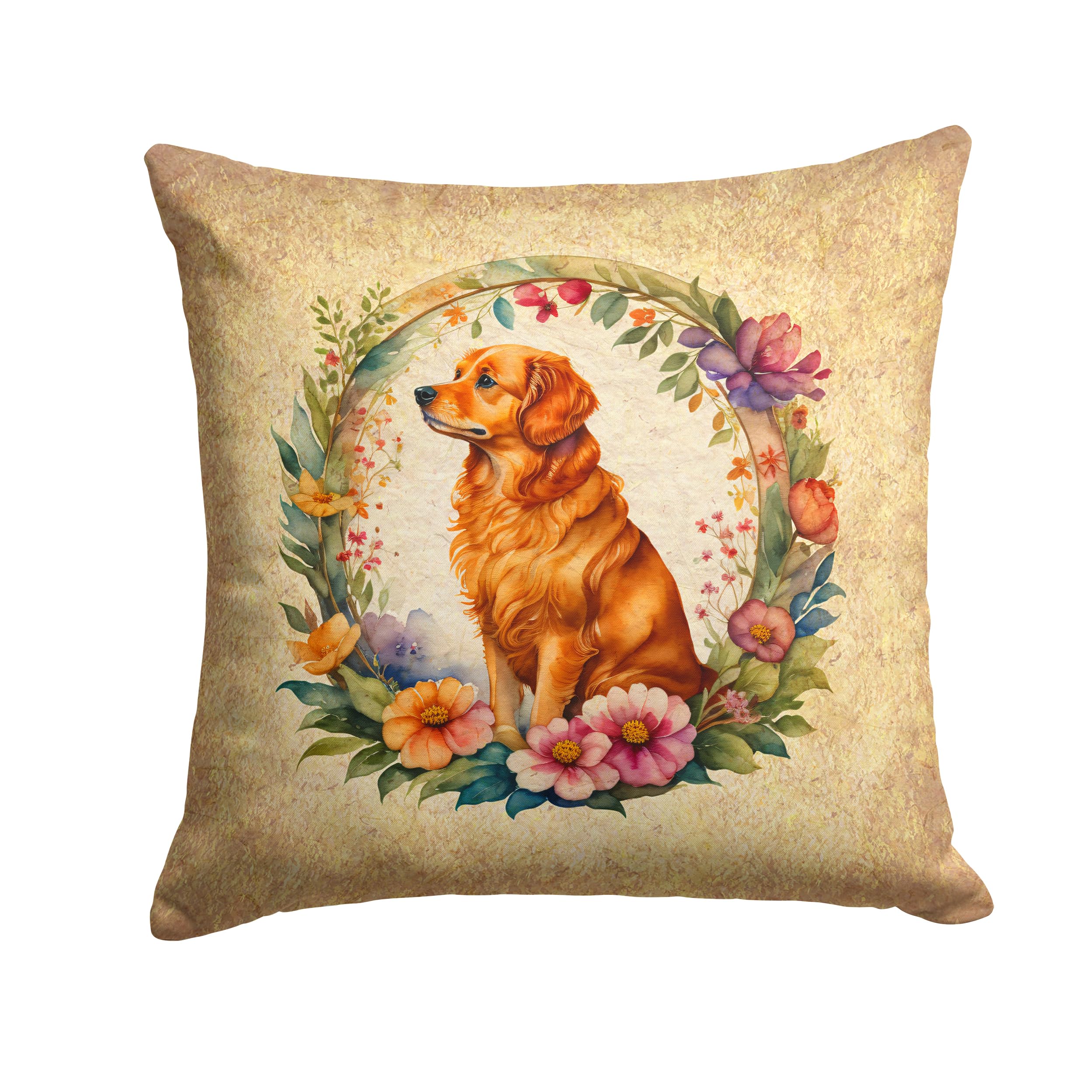 Nova Scotia Duck Tolling Retriever And Flowers Throw Pillow