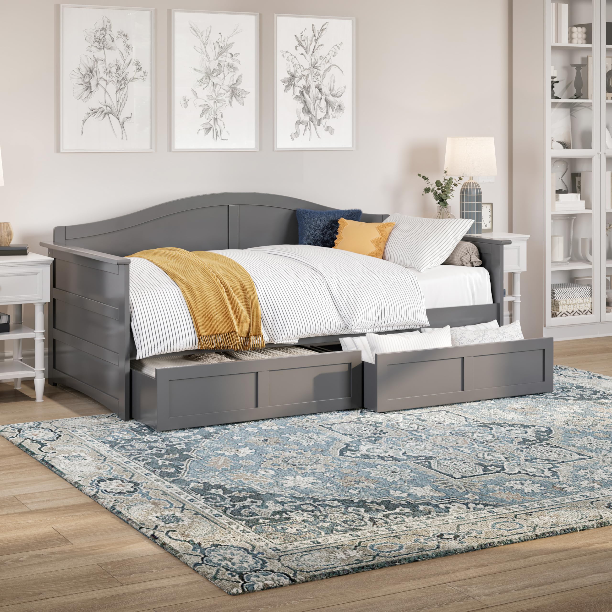 AFI Acadia Twin Wood Daybed with Set of 2 Drawers in Grey