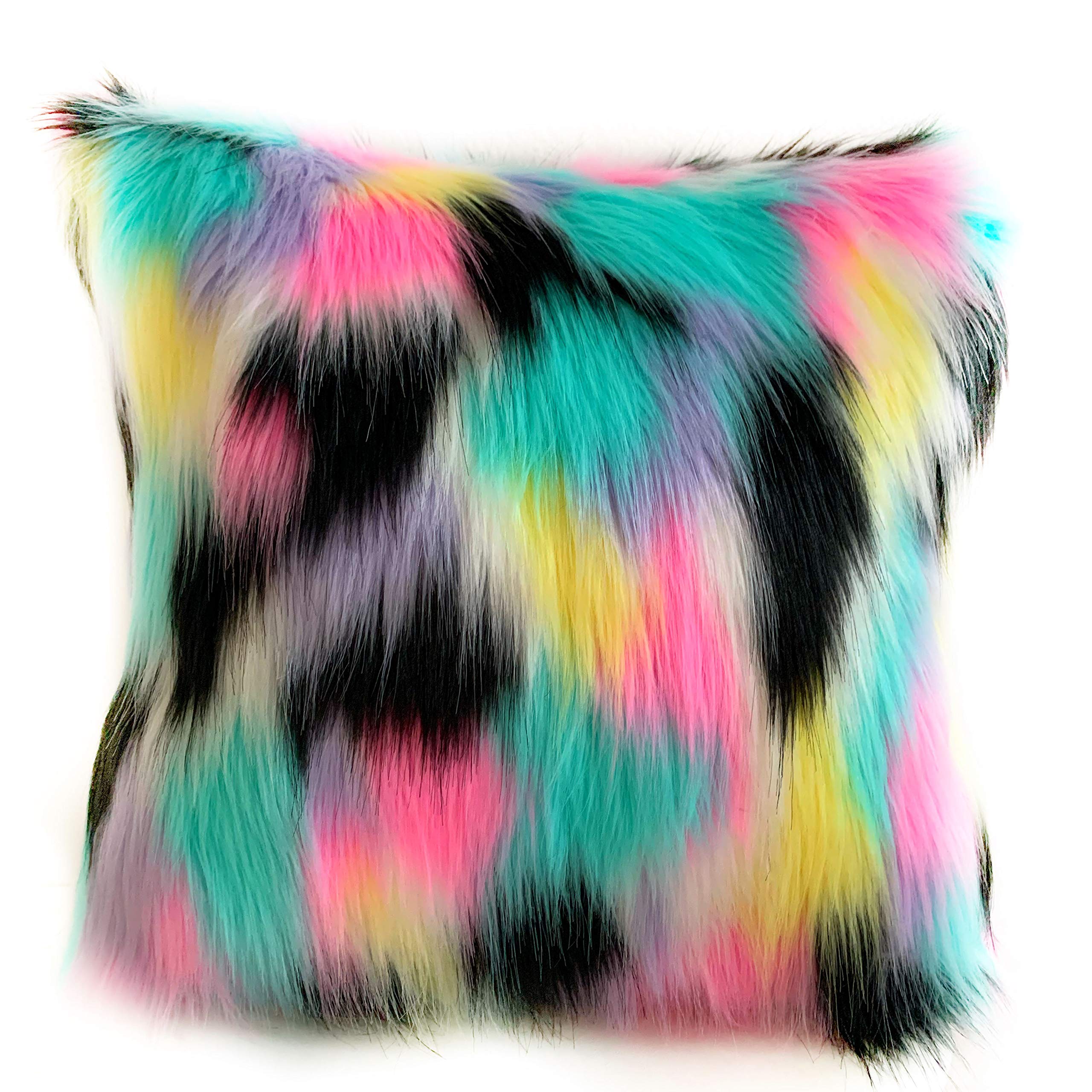 Plutus Brands Pink, Blue, Black, Yellow Plutus Exotic Animal Faux Fur Luxury Throw Pillow 20 in x 26in, Double Sided 20 x 26 Standard