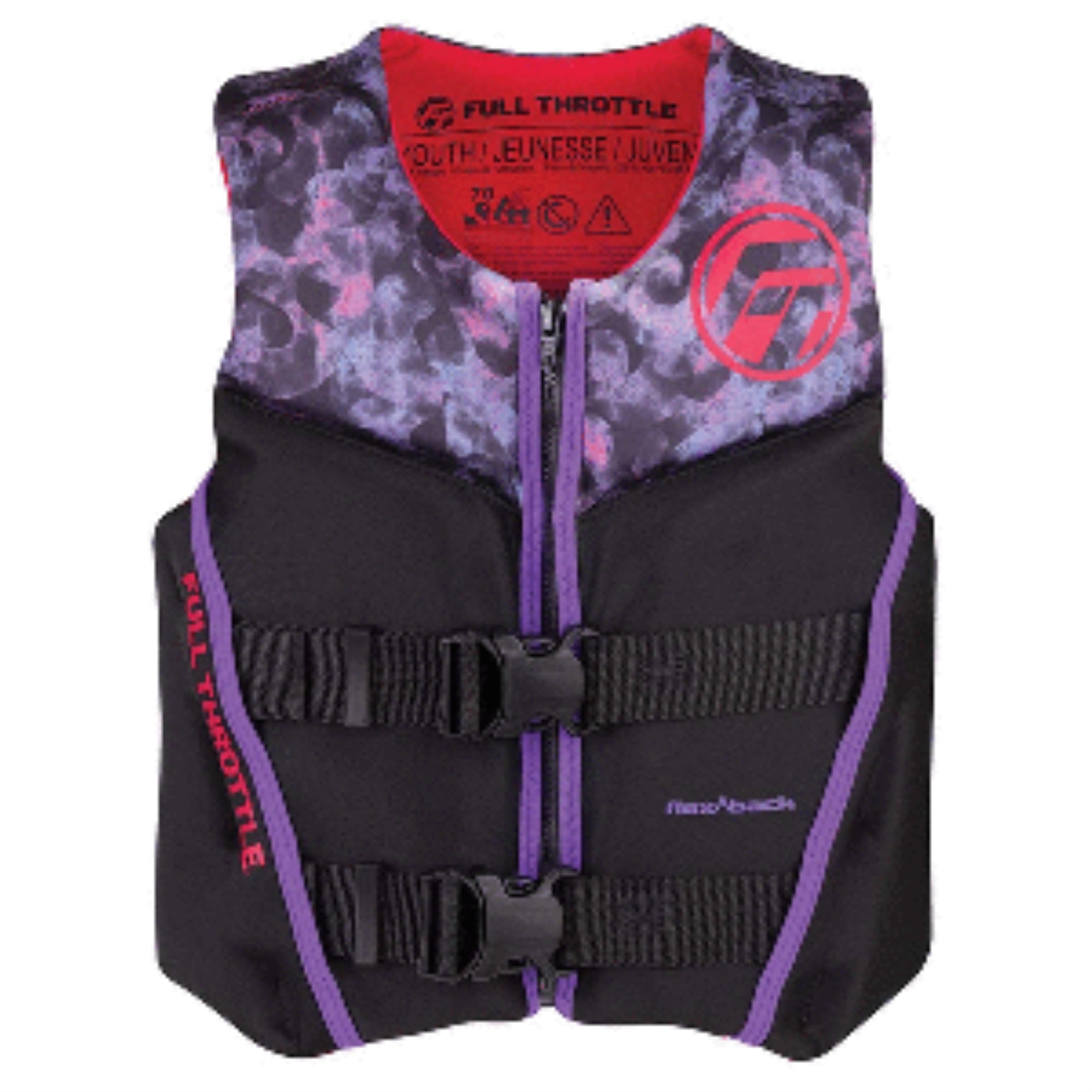 Full Throttle Youth Rapid-Dry Flex-Back Life Jacket - Pink/Black