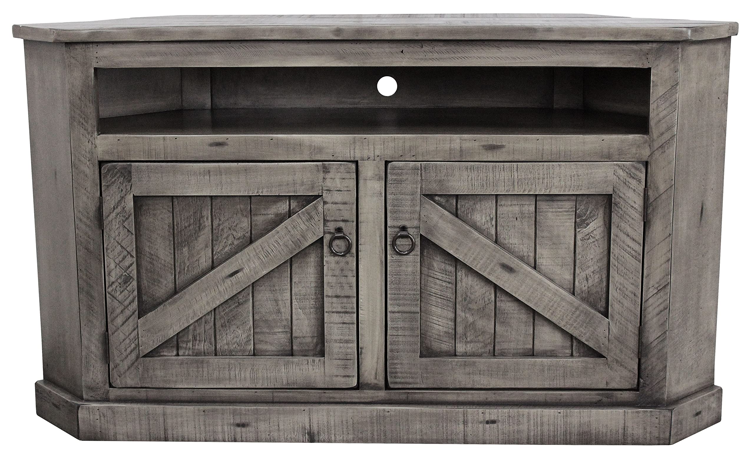 Rustic Curve Corner TV Stand in Rustic Barnwood