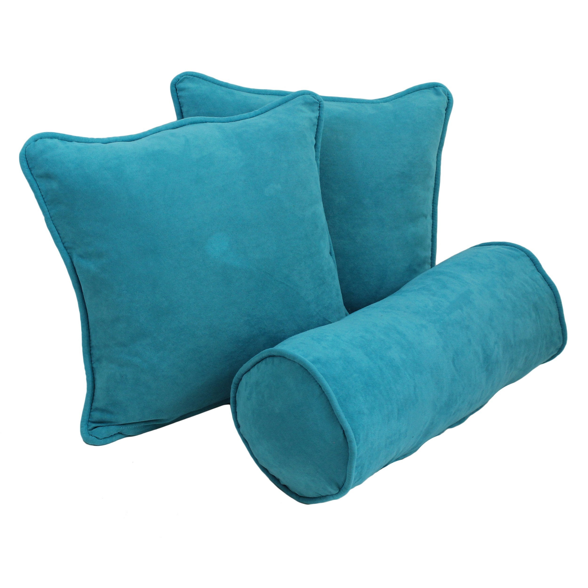 Double-corded Solid Microsuede Throw Pillows with Inserts (Set of 3) - Indigo