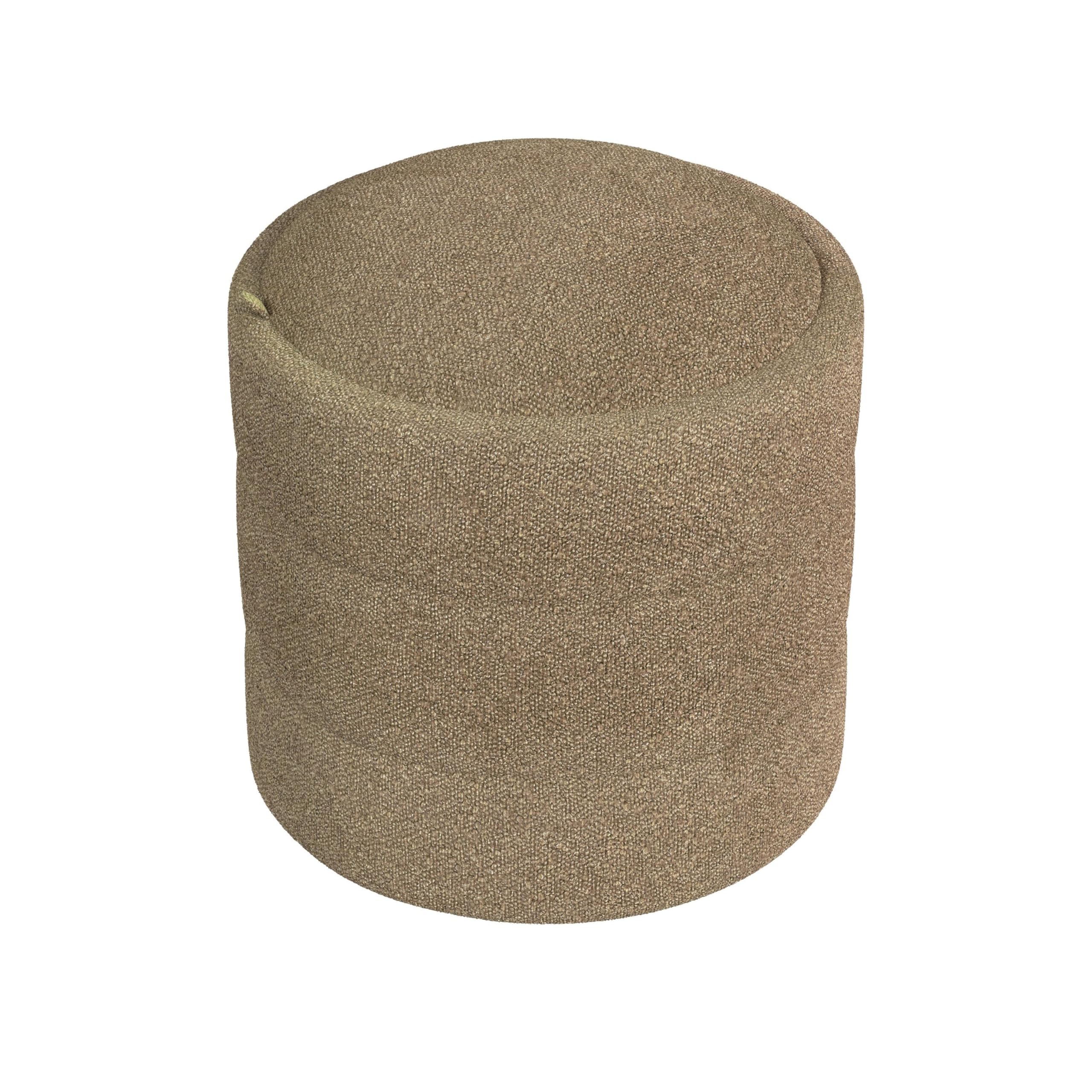 Modern Storage Ottoman, Brown Boucle Seat Cushion, 18 Inch Round