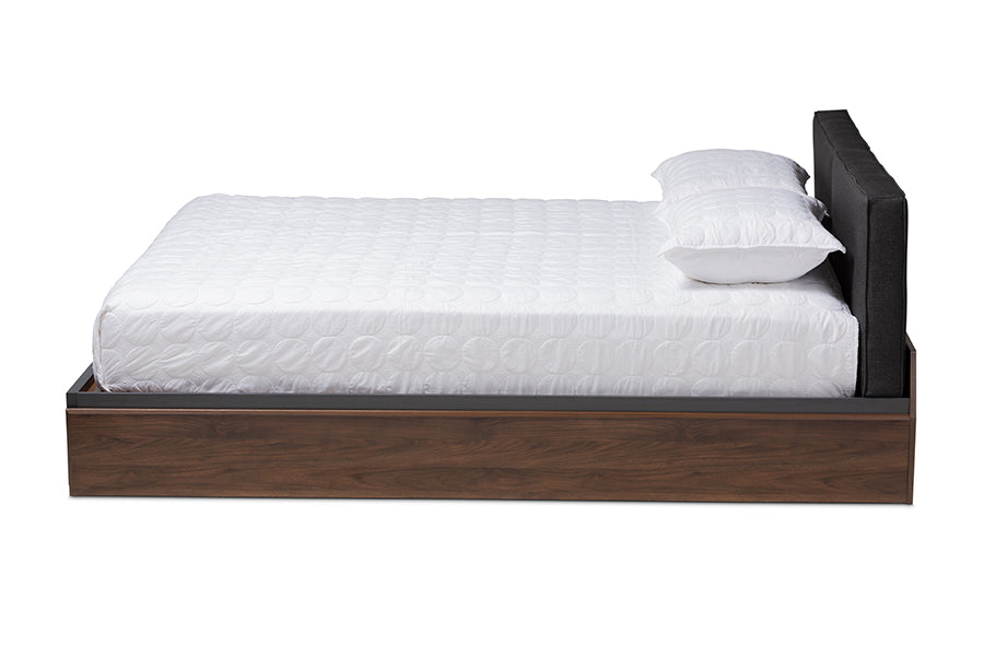 Baxton Studio Rikke Modern And Contemporary Two-Tone Gray And Walnut Finished Wood Queen Size Platform Storage Bed With Gray Fab