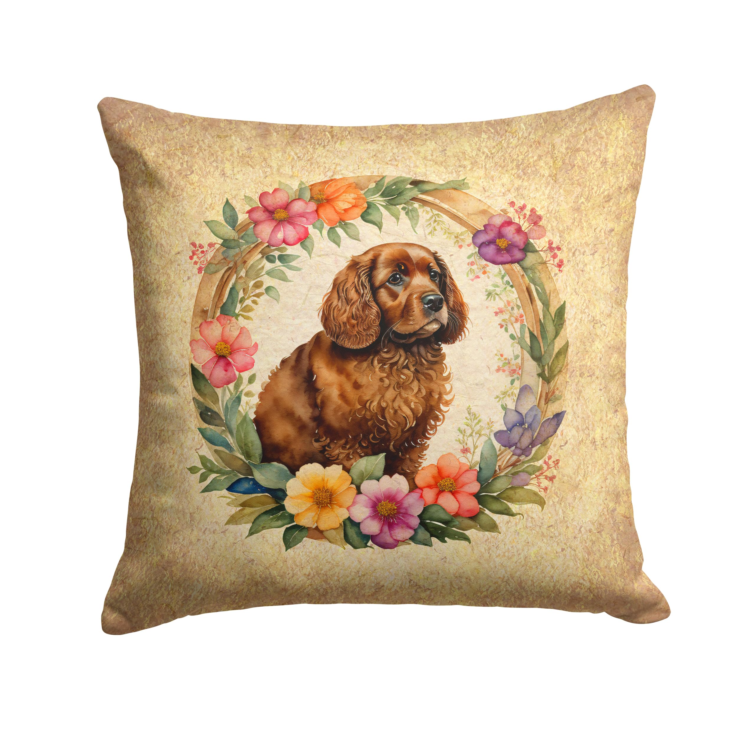 American Water Spaniel And Flowers Throw Pillow