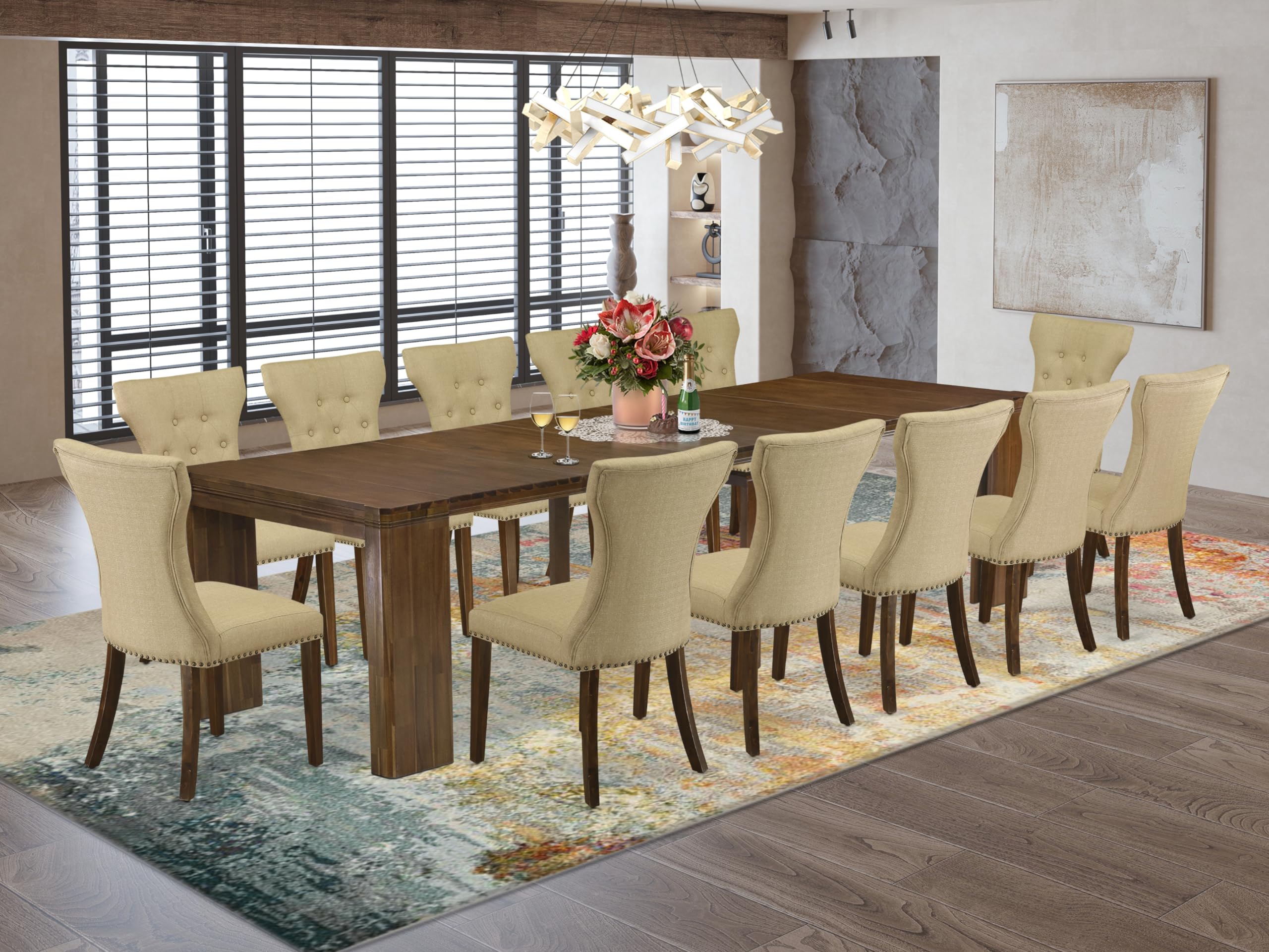 13 Pieces Extendable Dining Set Includes a Rectangle Kitchen Table