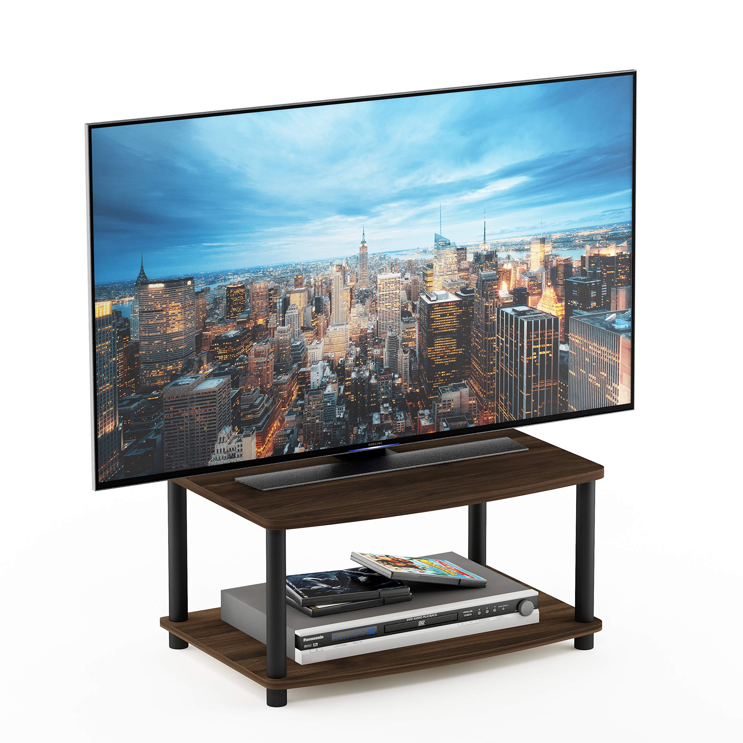 Furinno Turn-N-Tube No Tools 2-Tier Elevated TV Stand, Columbier Walnut/Black