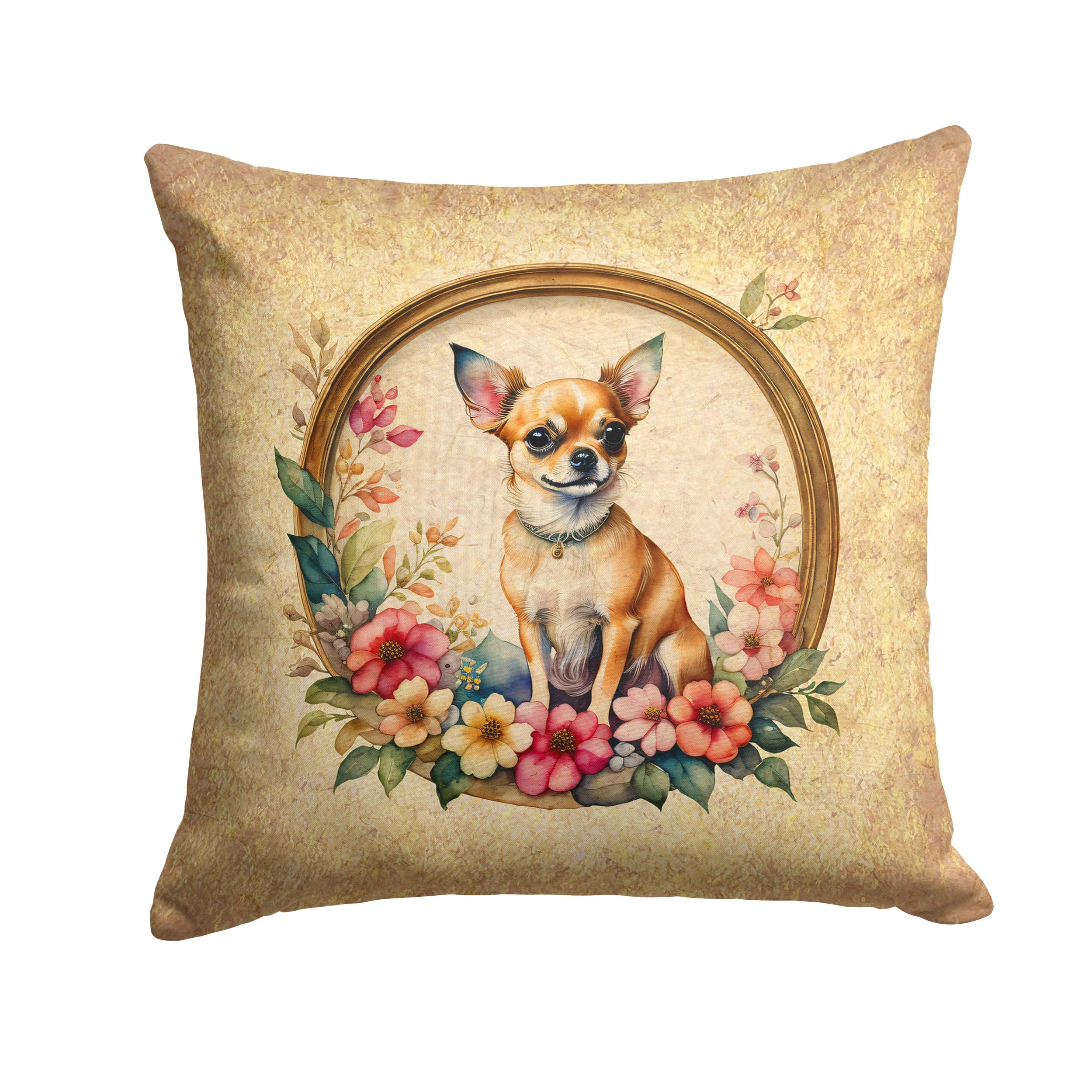 Chihuahua and Flowers Throw Pillow